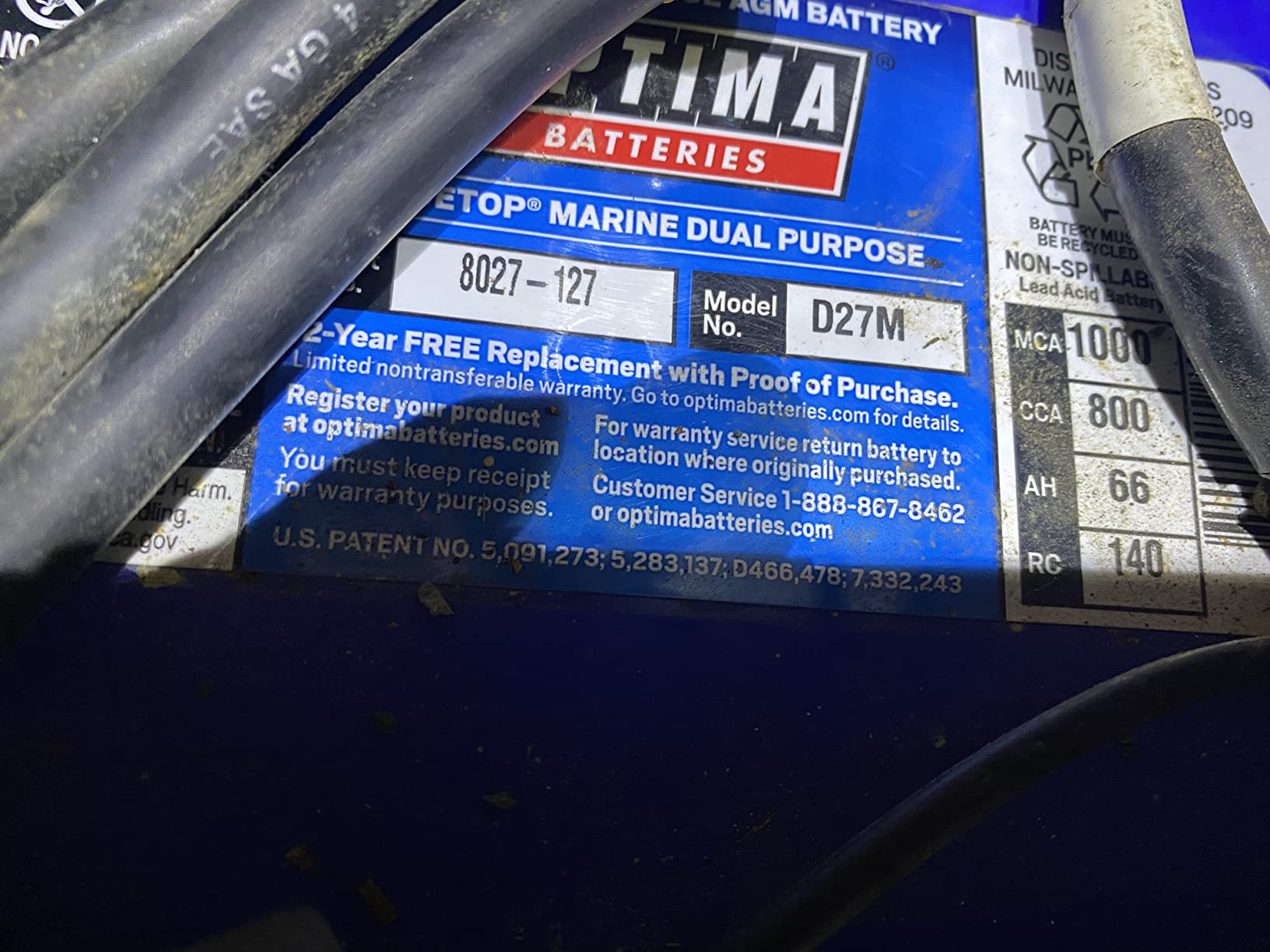 OPTIMA® Batteries D27M BLUETOP® Boat and RV Dual Purpose Sealed AGM Battery customer photo 2