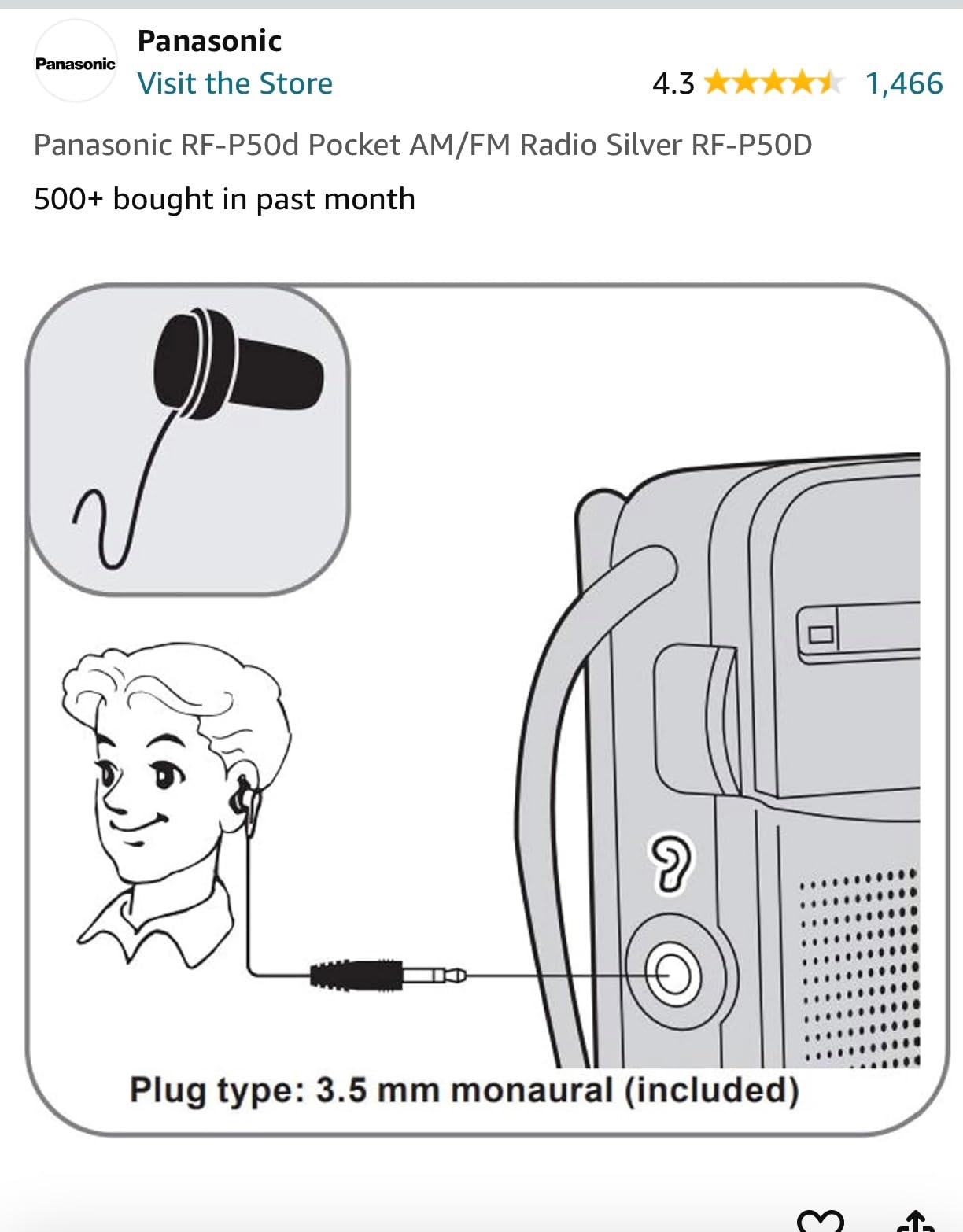 Panasonic RF-P50d Pocket AM/FM Radio Silver RF-P50D customer photo 1