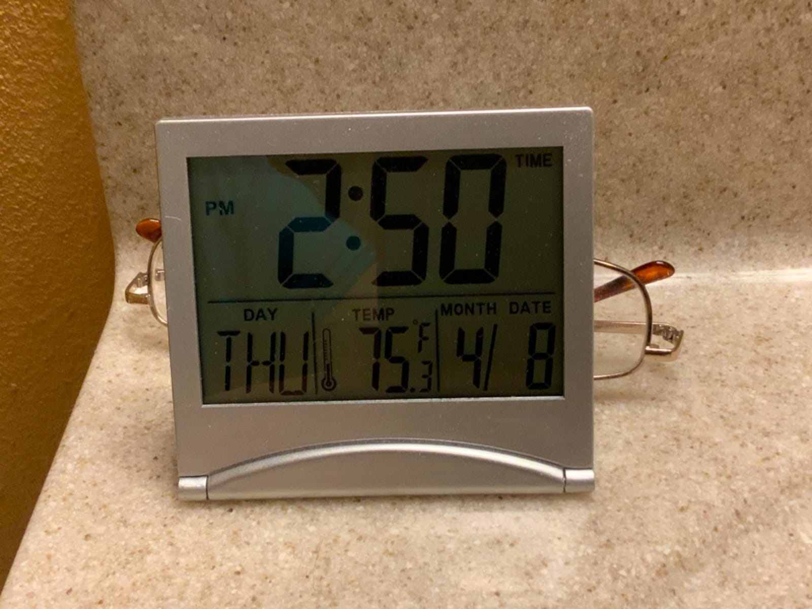 Betus Digital Travel Alarm Clock - Foldable Calendar Temperature Timer LCD Clock with Snooze Mode - Large Number Display, Battery Operated - Compact Desk Clock (Silver, No Backlight) customer photo 1