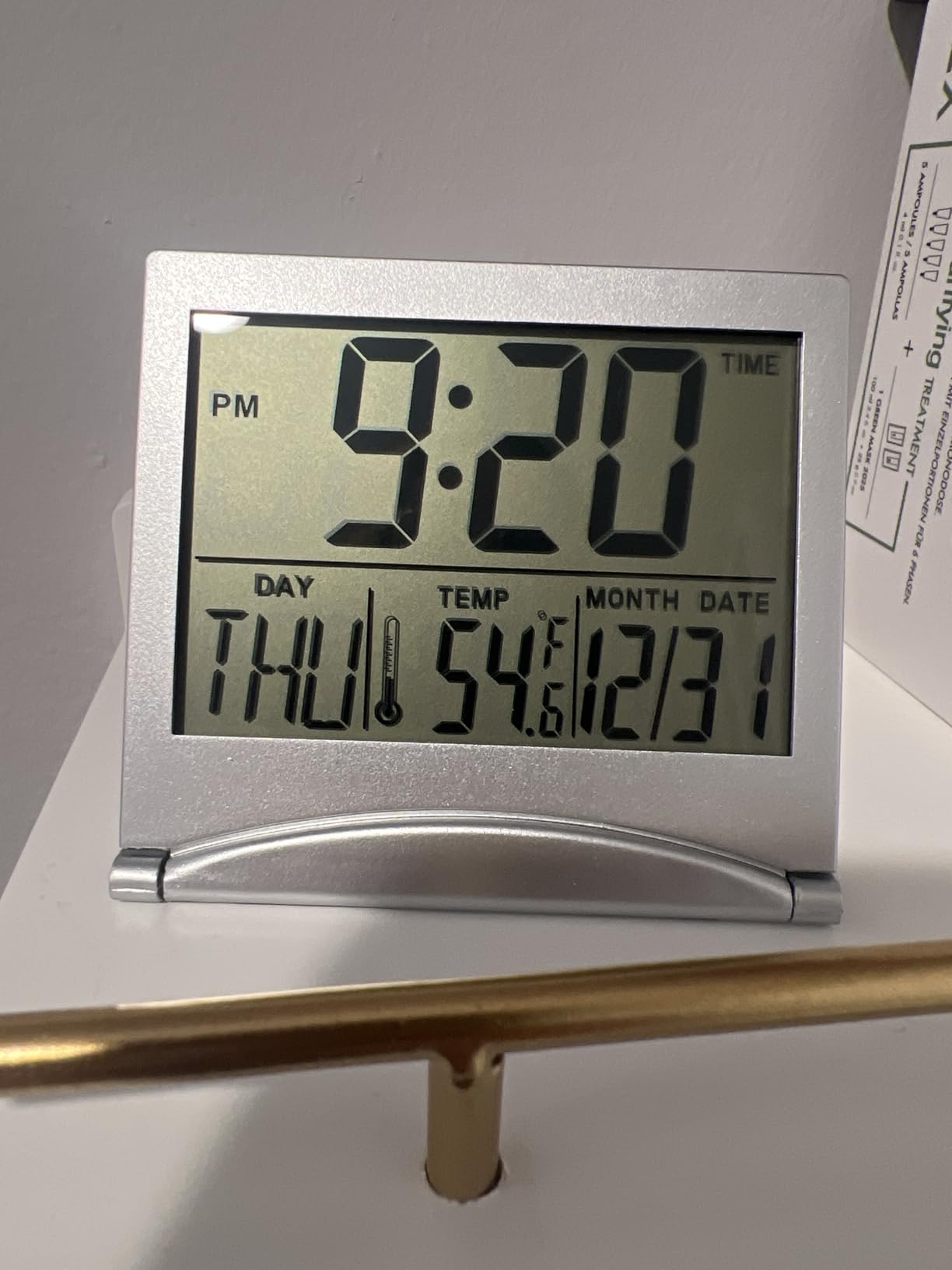 Betus Digital Travel Alarm Clock - Foldable Calendar Temperature Timer LCD Clock with Snooze Mode - Large Number Display, Battery Operated - Compact Desk Clock (Silver, No Backlight) customer photo 2
