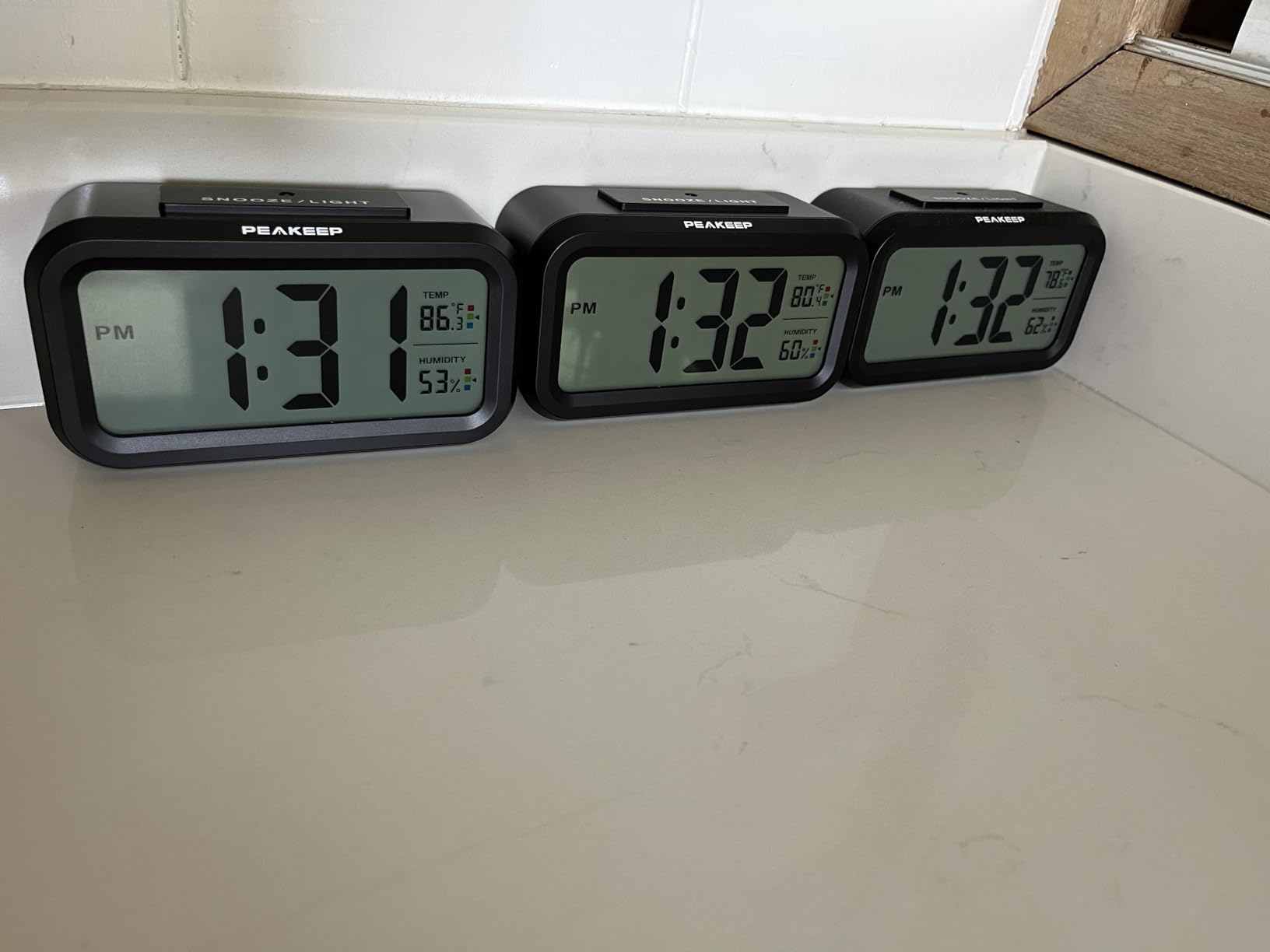 Peakeep Night Light Digital Alarm Clock Battery Operated Indoor Temperature | Small Cordless Cute Clock for Bedroom Desk Travel, Simple to Use for Teens Kids (White) customer photo 1