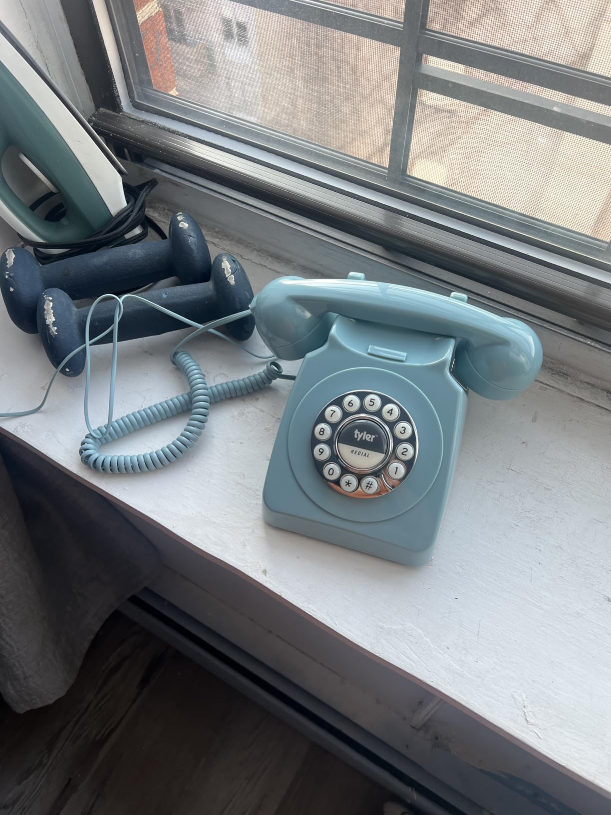 Tyler Retro Style Landline Phone, Push Button Rotary Look, Large Button Vintage Corded Phone, Power Outage Safe, Redial Button, Old Classic Retro Phone (Retro Blue) customer photo 1