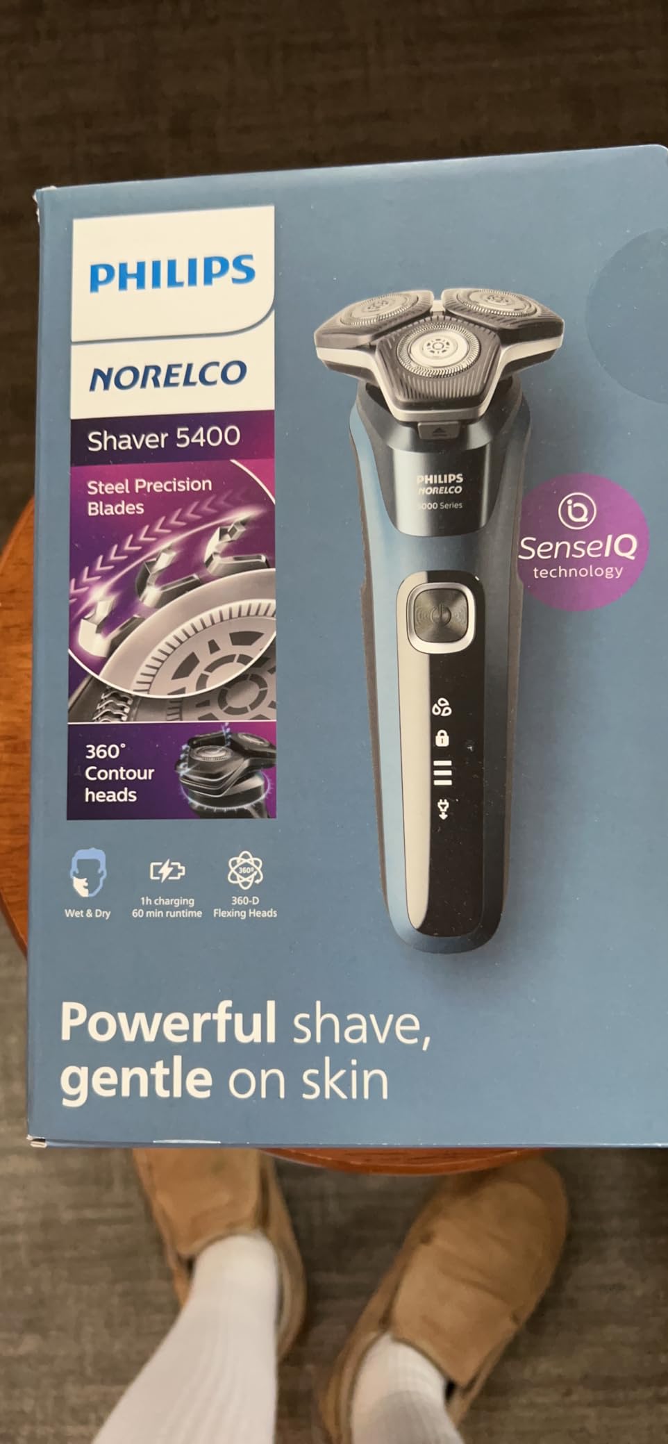 Philips Norelco 5400 Electric Shaver, Storm Blue | 45 Self Sharpening SteelPrecision Blades, 360° Flexible Heads, SenseIQ Technology, LED Display, Pop-up Trimmer, S5880/81 customer photo 1