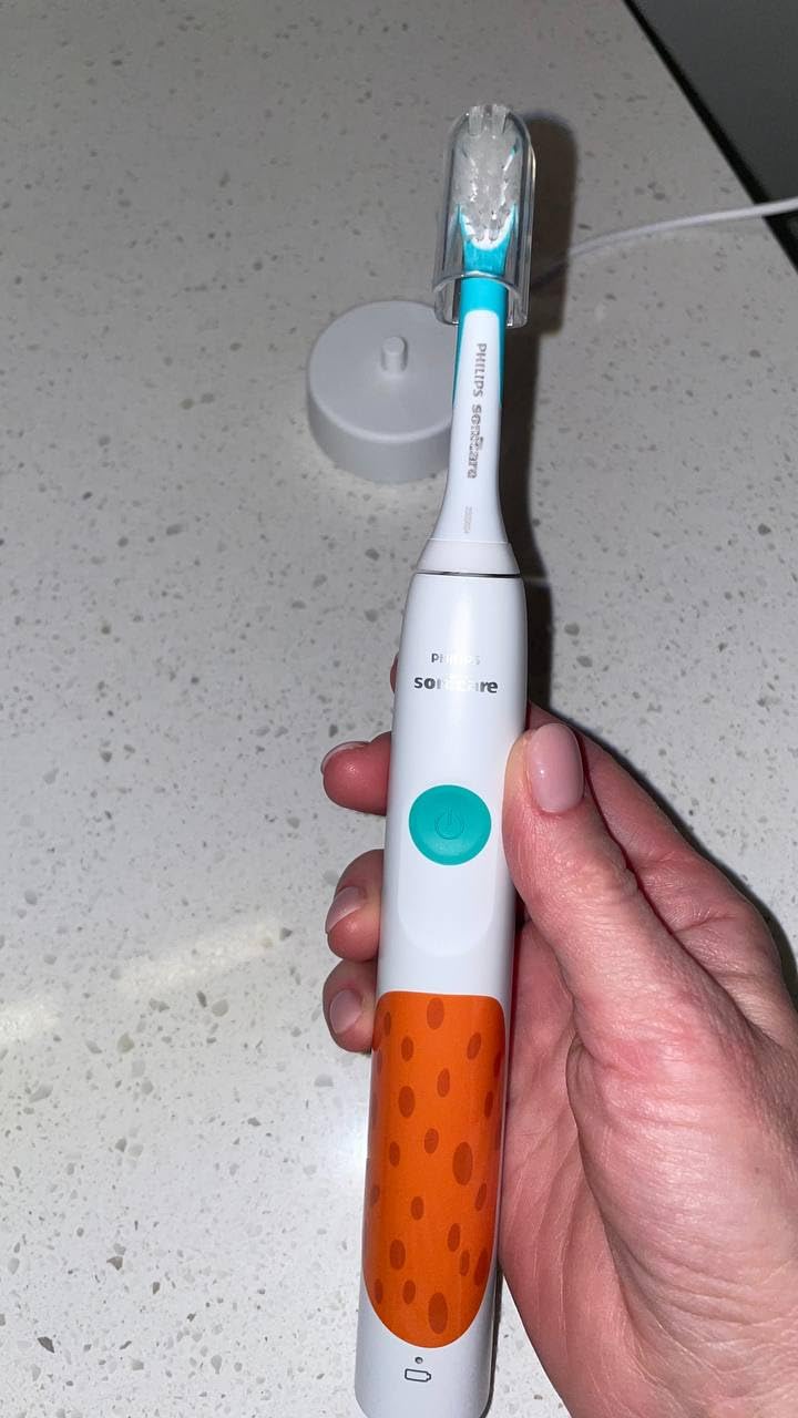 Philips Sonicare for Kids Electric Toothbrush, Design a Pet Edition, Gentle Clean, 2 Intensity Settings, KidPacer Timer, Includes Brush Head & Reusable Stickers, HX3601/01 customer photo 1