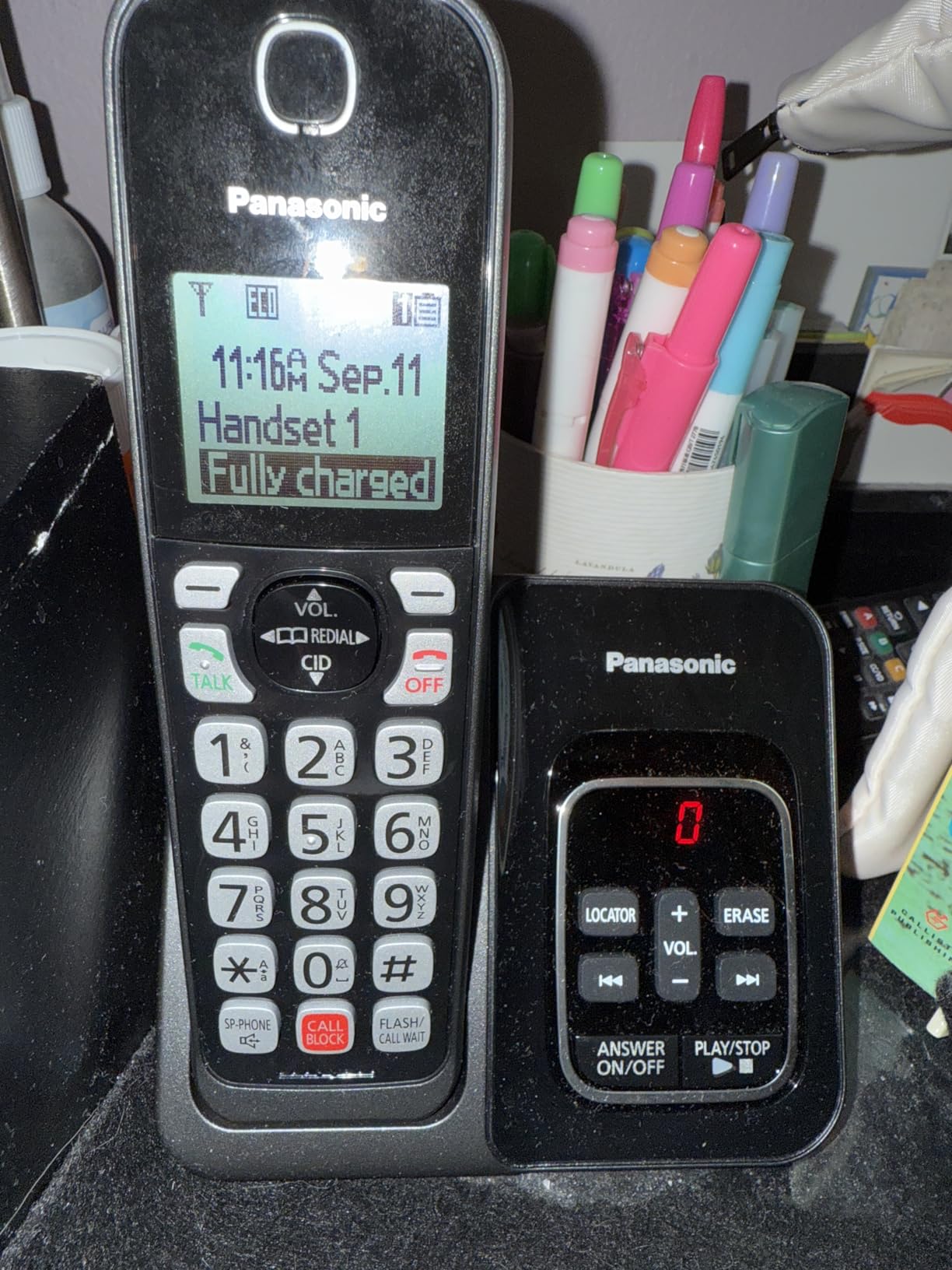 Panasonic Cordless Phone with Answering Machine, Advanced Call Block, Bilingual Caller ID and High-Contrast Display, Expandable System with 1 Handset - KX-TGD830M (Metallic Black) customer photo 2