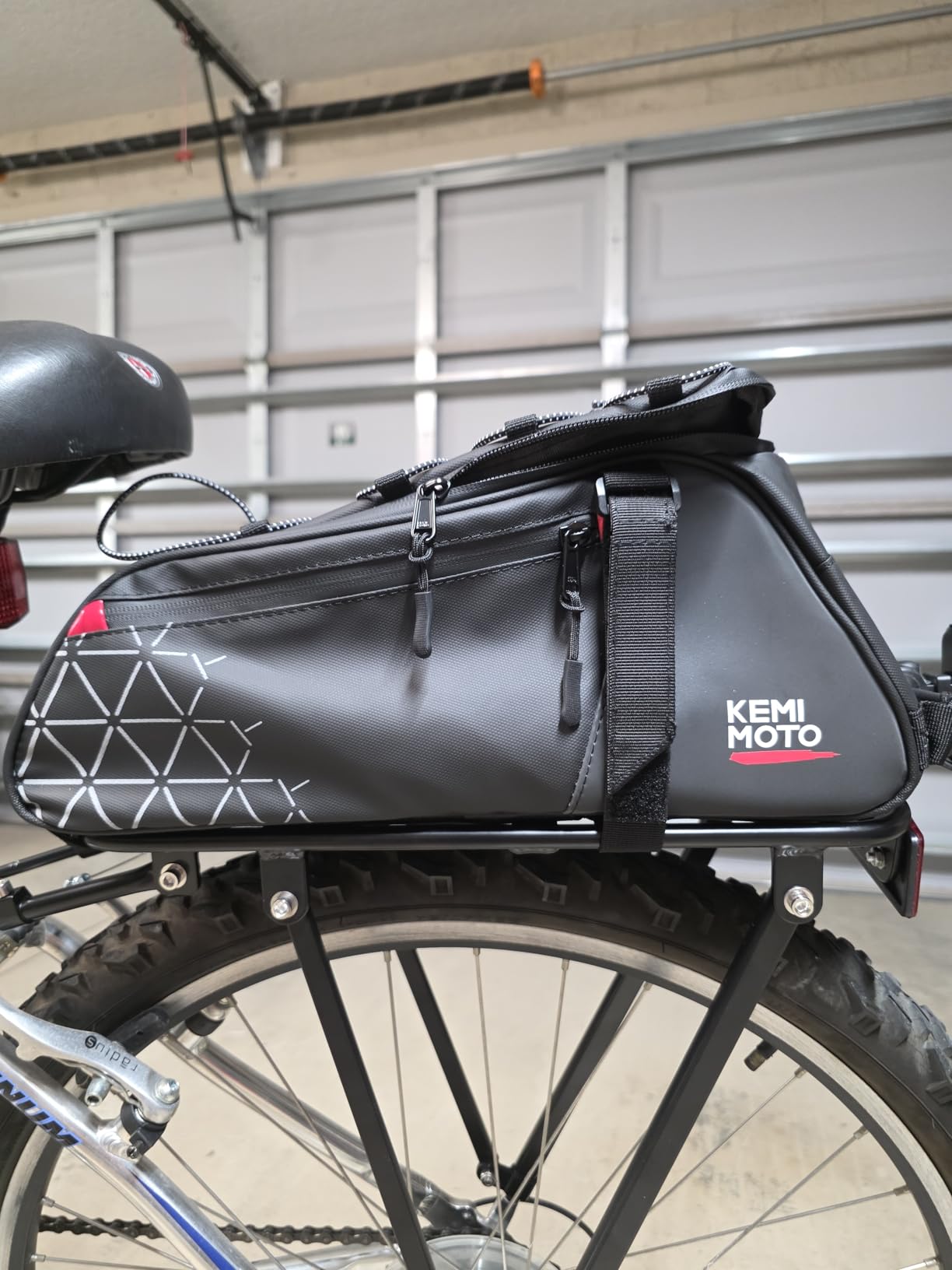 KEMIMOTO Rear Bike Rack Bag - 8L PVC Water Resistant Ebike Bags for Bicycle | Bicycle Trunk Pannier for Commuter Travel Shopping and Cycling Accessories, Reflective Strips, Lightweight (Black) customer photo 2