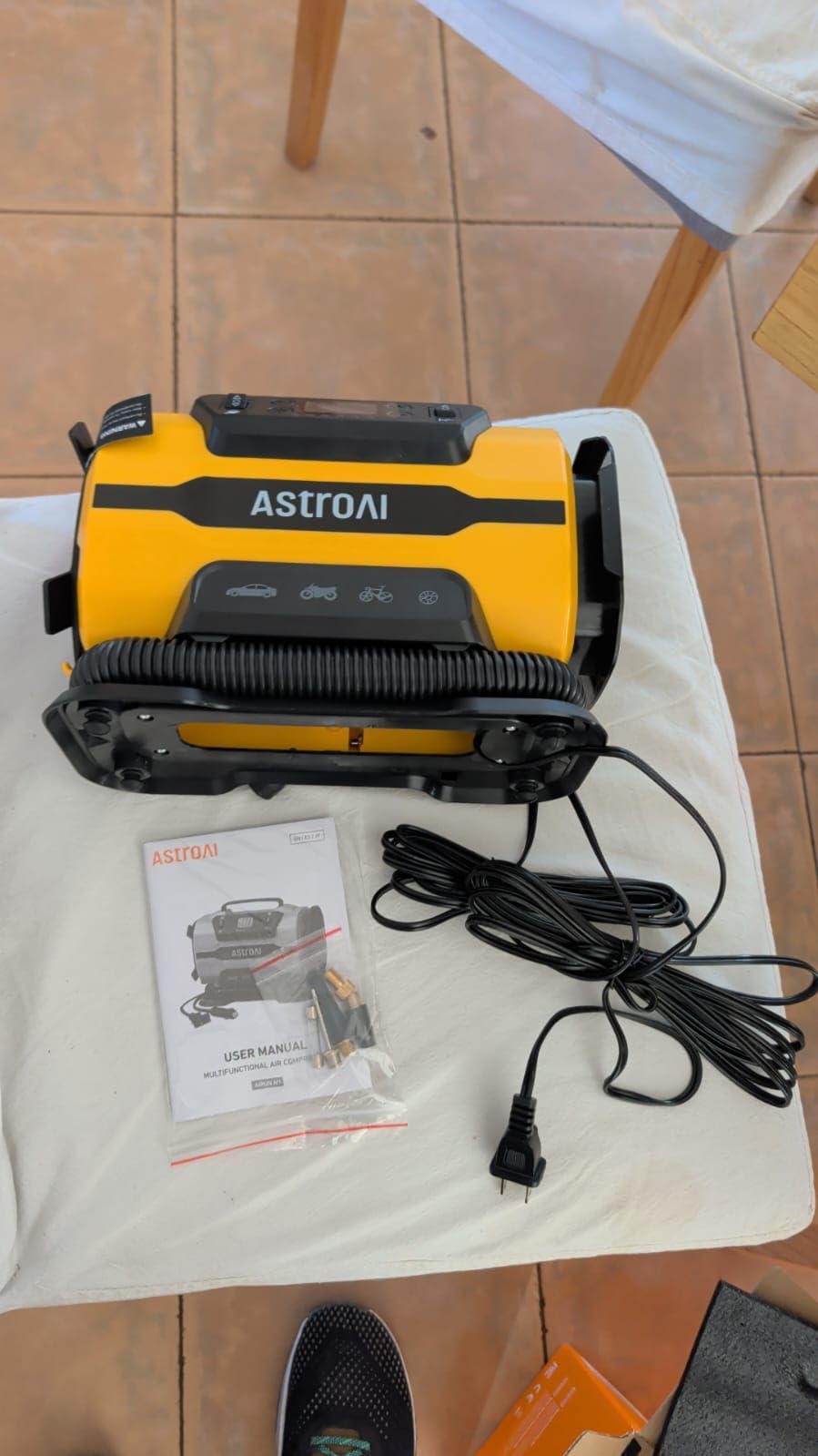 AstroAI Tire Inflator Portable Air Compressor, 12V DC/120V AC Dual Power | Fast-Inflating Air Pump with Dual Metal Motors, 150PSI Digital Gauge for Car, SUV, Bike Tires & Air Mattresses, Yellow customer photo 2