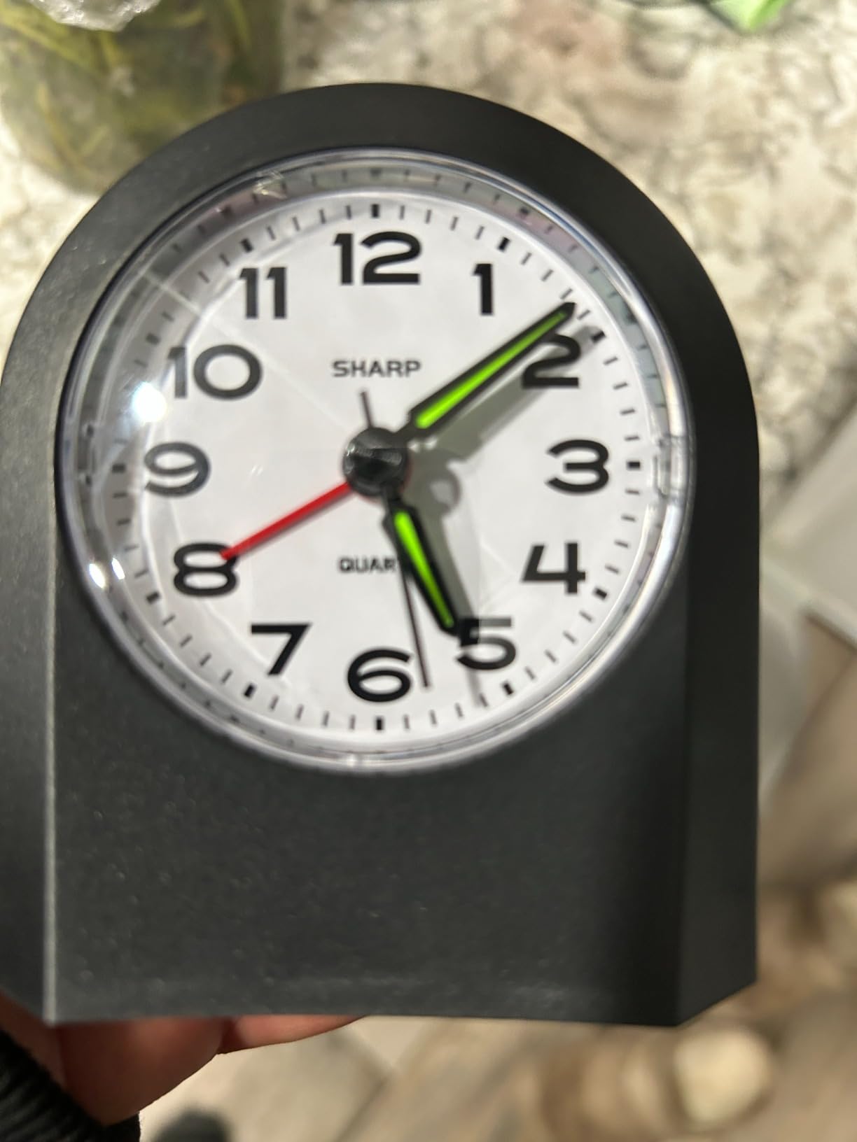 Sharp Battery-Powered Analog Alarm Clock, Silent Sweep, Snooze and Light | Silent no-tick movement; Ascending beep alarm; Gentle wake; Snooze; On-demand light; Compact size; Battery operated; Black customer photo 1