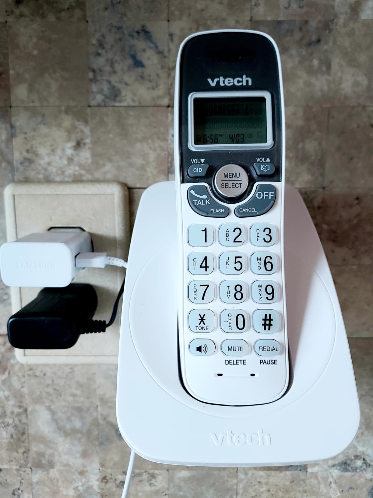 VTech Cordless Phone with DECT 6.0, Full-Duplex Speakerphone, Lighted Display, Backlit Keypad, Caller ID/Call Waiting, Volume Control, Hearing Aid Compatible, Wall Mount | VG131 (White) customer photo 1
