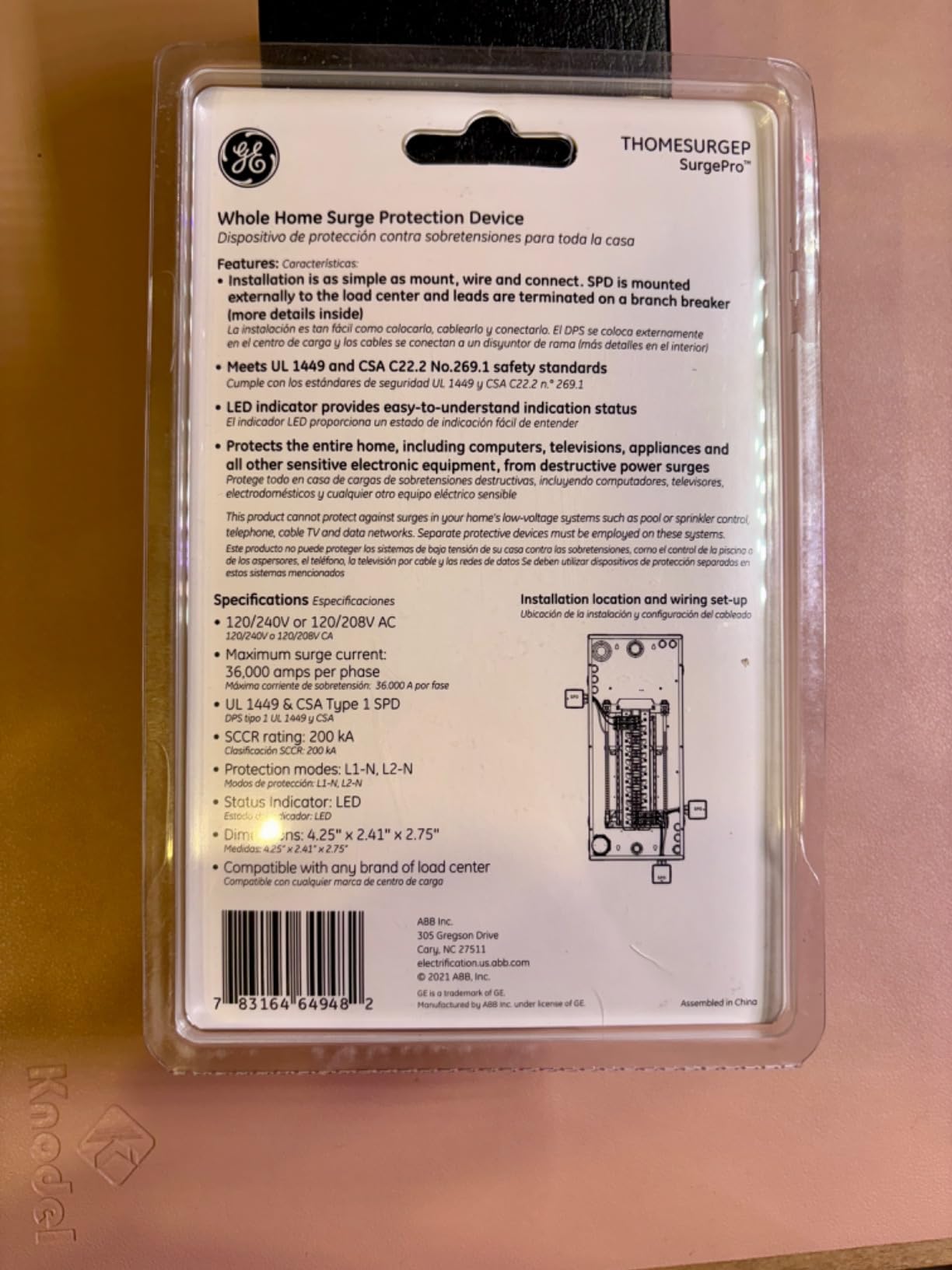 ABB THOMESURGEP Whole Home Surge Protection Device Type 1 SPD NEMA 3R 36kA Capacity External Mount Pigtail LED Indicator Universal Load Center Compatible UL Listed & ANSI Certified customer photo 1