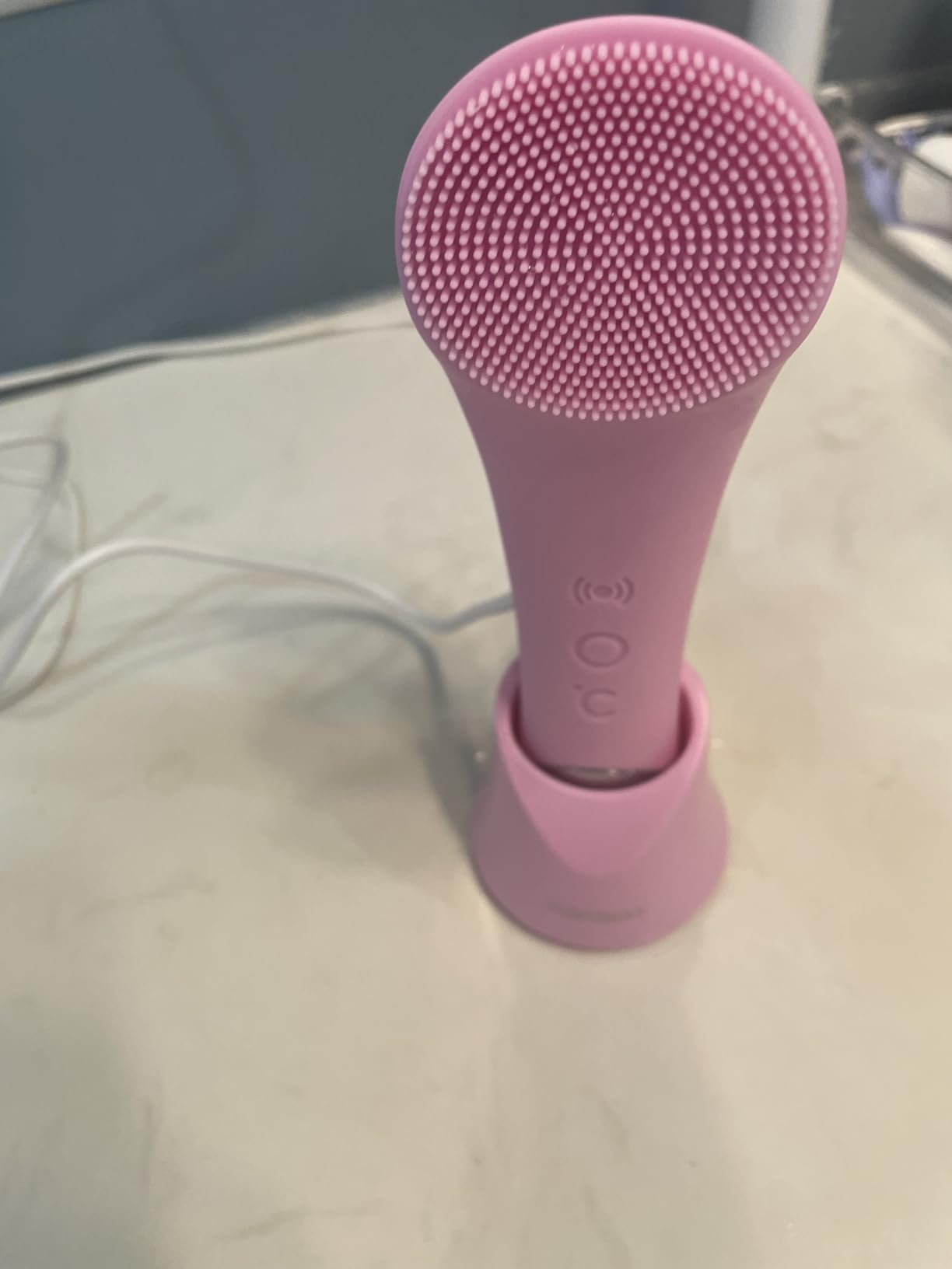 PRITECH Facial Cleansing Brush, Rechargeable Silicone Face Scrubber with Heat Massage End, Vibrating Exfoliator Scrubber for Deep Cleaning, Waterproof Face Brush for Women and Men (Pink) customer photo 2