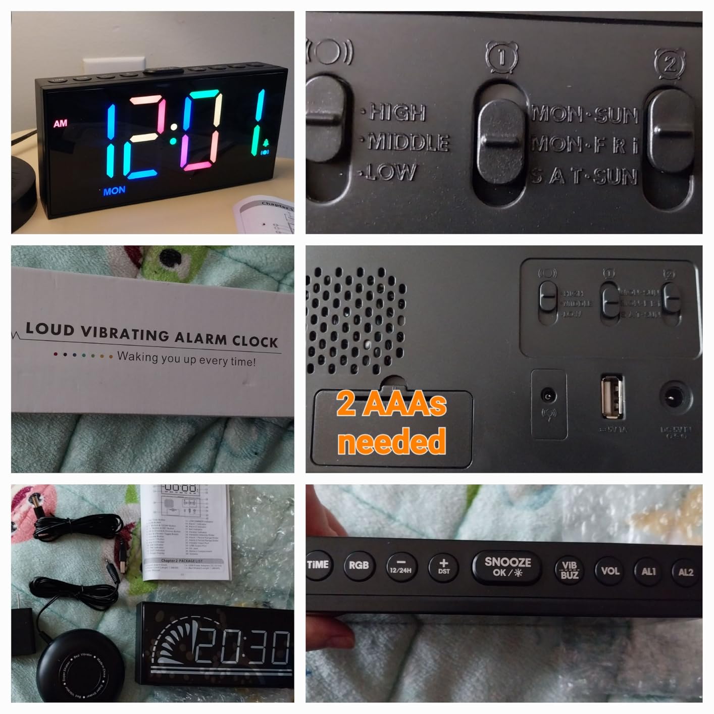Vibrating Alarm Clock for Heavy Sleepers with Bed Shaker, 116dB Dual Alarms - 3 Wake-Up Modes, 3 Vibration Levels, Weekday/Weekend Mode, 5 Volumes 5 Dimmers, 7.5-Inch Display, USB Charging customer photo 2