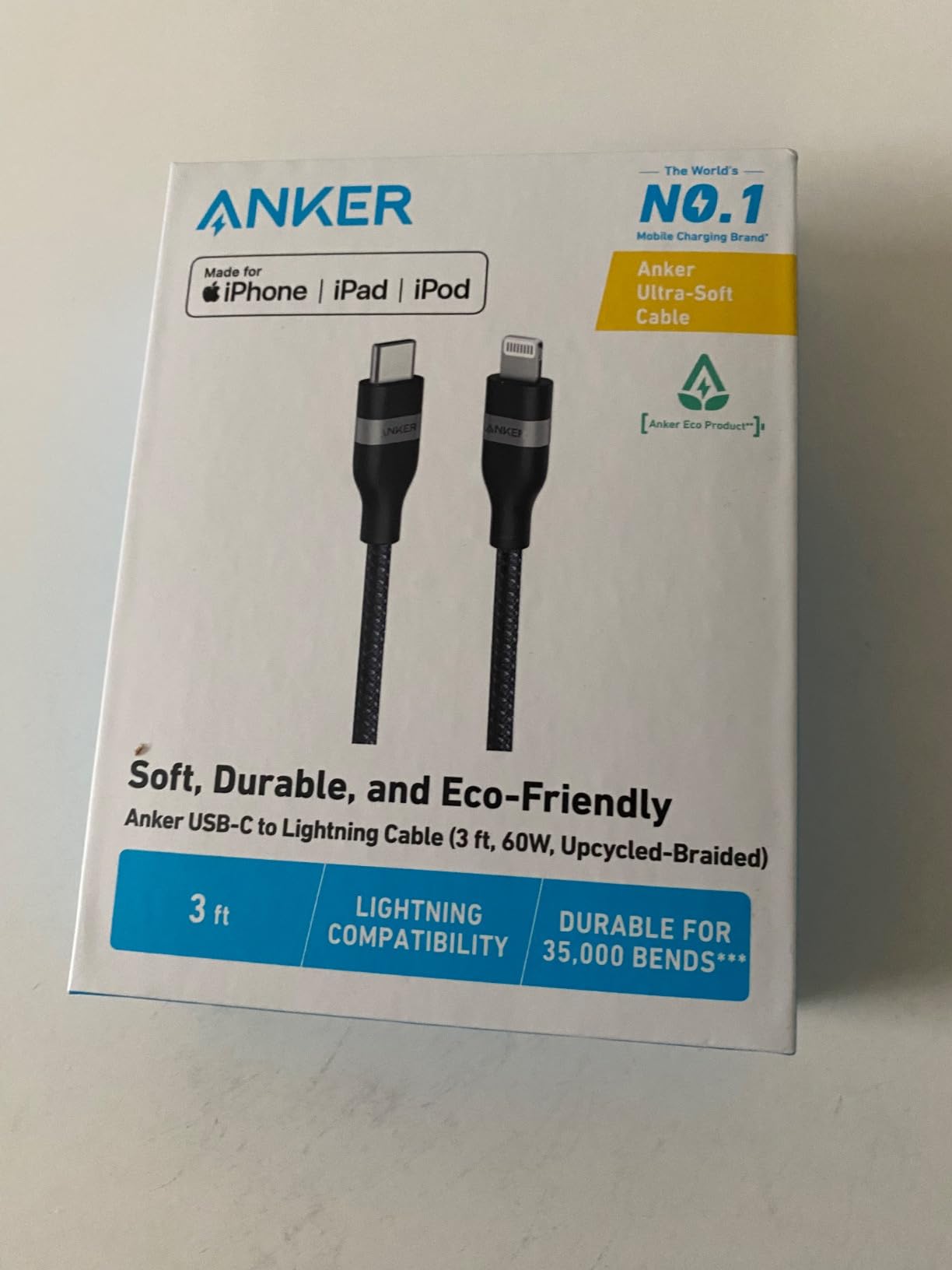 Anker USB C to Lightning Cable, Upcycled-Braided Cord (3 ft) | Ultra-Fast Charging, for iPhone 14 / 13 / 12 / 11 Series and More customer photo 1