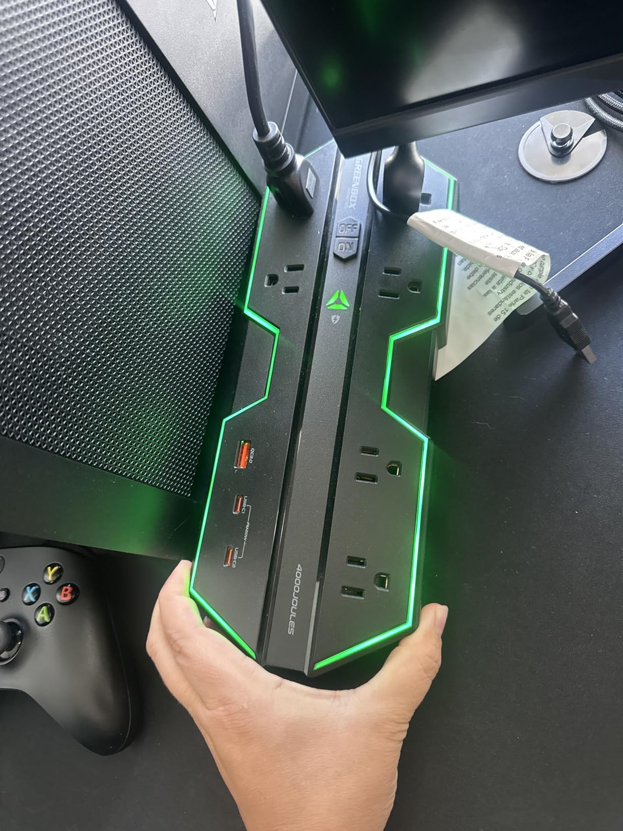 4000J Surge Protector Power Strip with USB Ports, 6 Outlet Power Strip with RGB Lights and PD 20W Fast Charging, Wide-Spaced Outlet Perfect for e-Sports, Game PC, Home and Offices customer photo 2