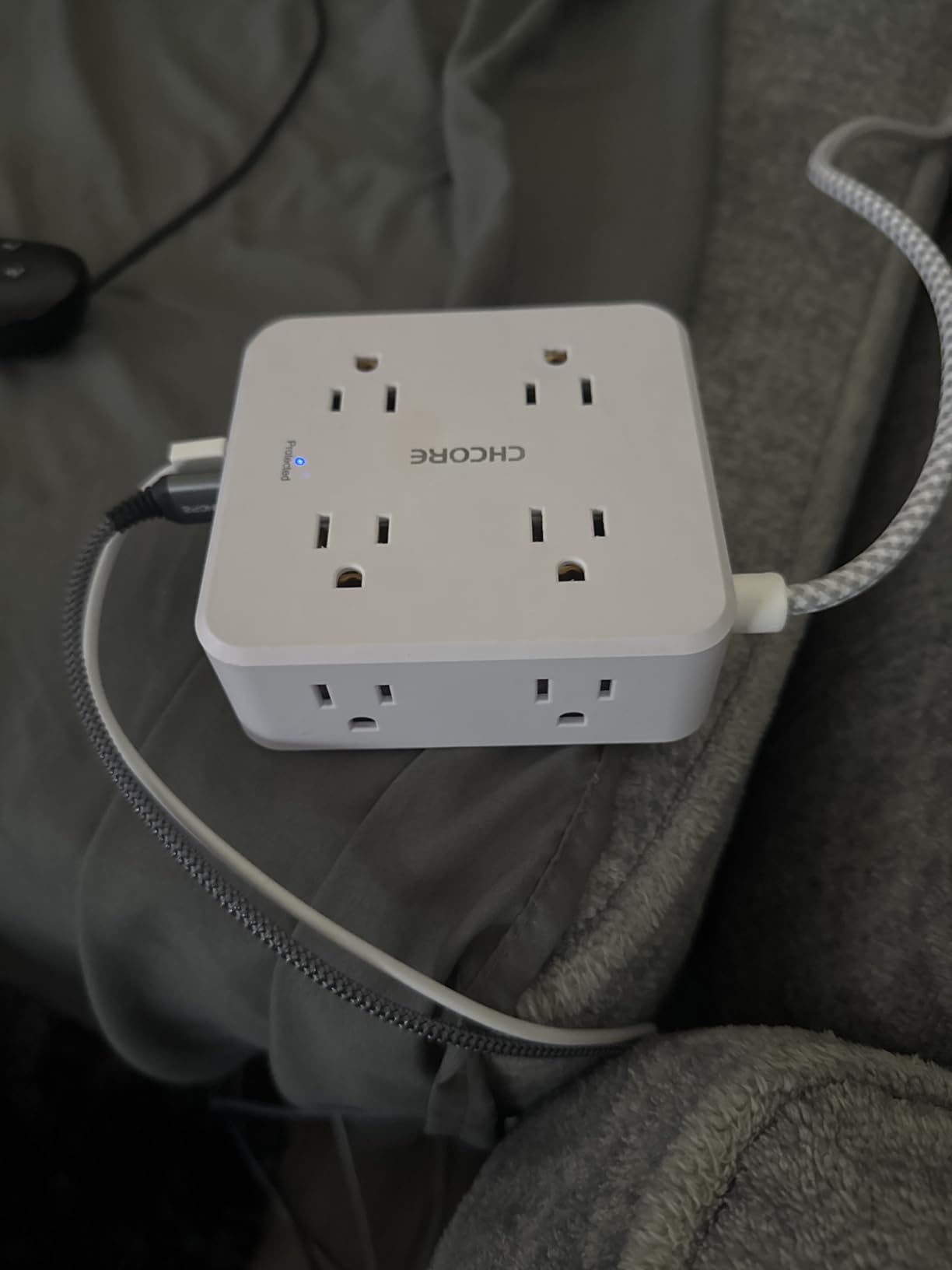 Surge Protector Power Strip - CHCORE 5Ft Braided Extension Cord with 8 Outlets with 4 USB (2 USB C) Charging Ports, Flat Plug Multi Plug Outlet Extender Charging Station for Home Office, ETL, White customer photo 1