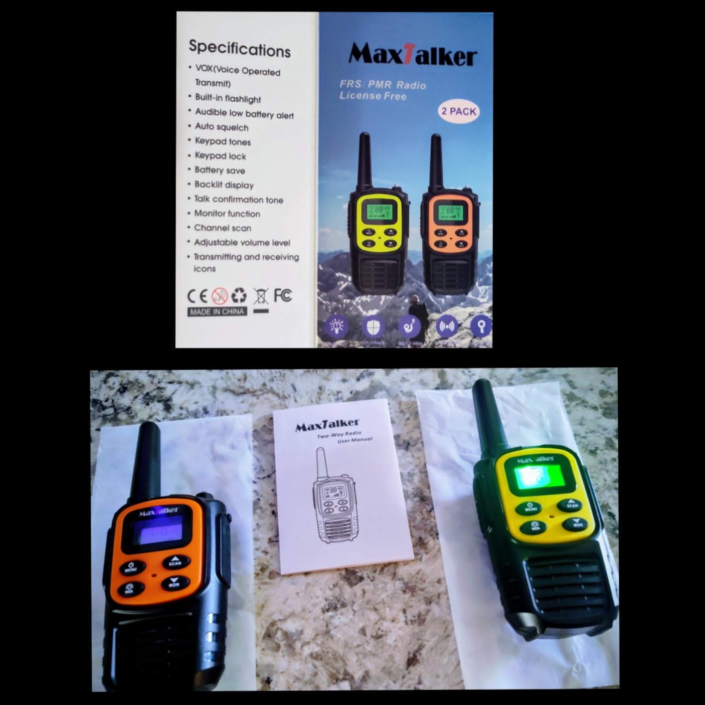 MaxTalker Walkie Talkies Long Range for Adult, MT10 Rechargeable Walkie Talkies FRS Two Way Radio, NOAA, 1200mAh Li-ion Battery USB-C Cable, LED Flashlight, VOX Walkie Talkie for Hiking Camping 2Pack customer photo 1