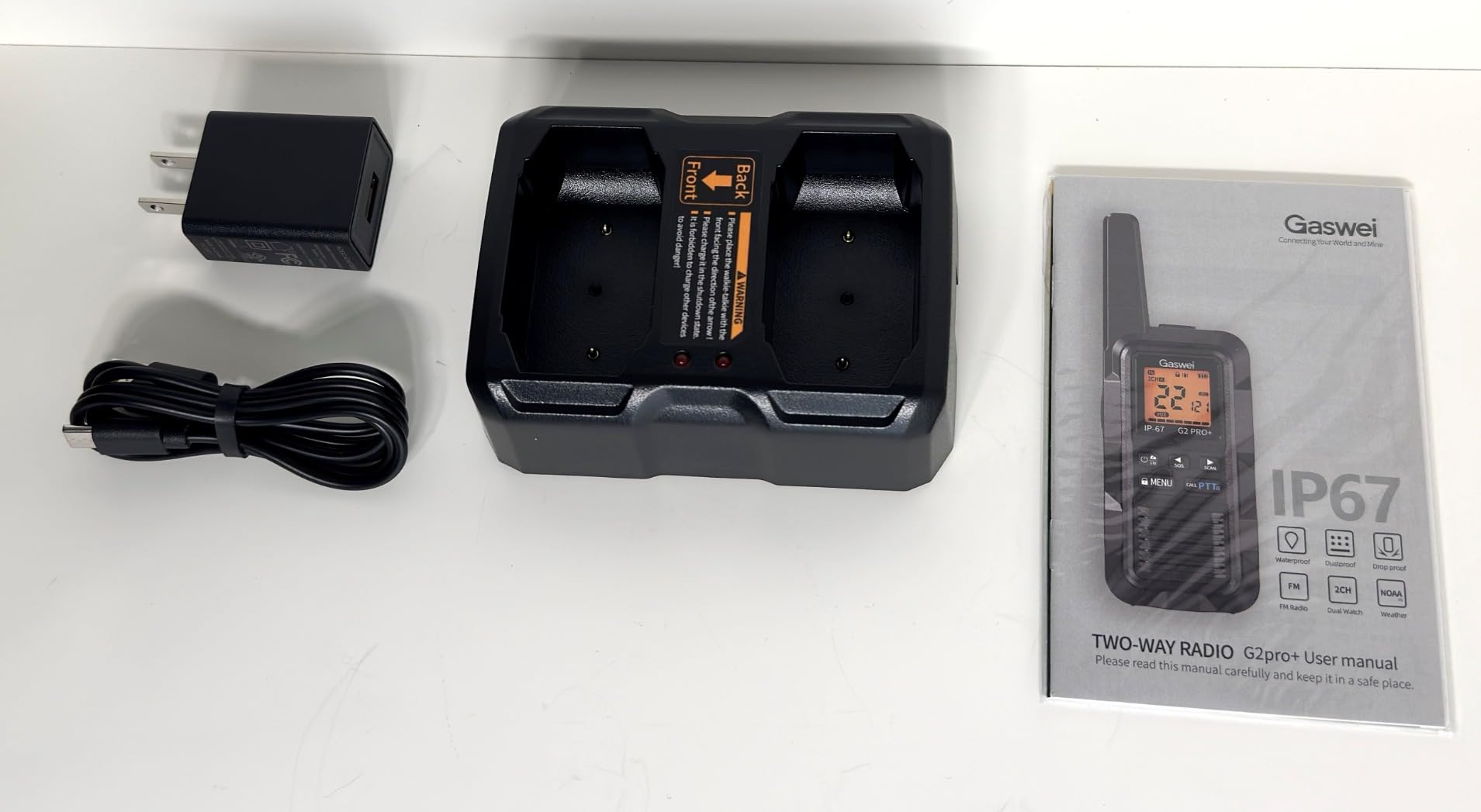 Gaswei G2pro+ IP67 Waterproof Floating FRS Walkie Talkies Long Range | Rugged, 2 watts, FM radio, SOS, NOAA weather, VOX, Double PTT, Dual Watch, Rechargeable, Emergency Radio, Heavy-Duty, 24hr Battery customer photo 1