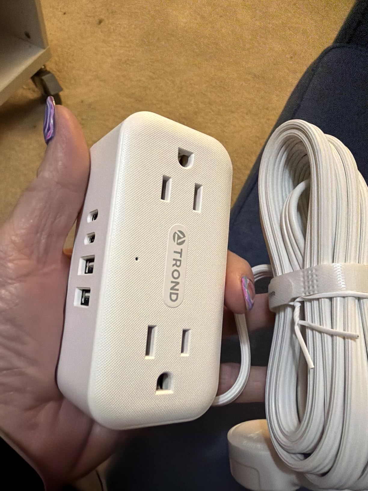 TROND 360° Rotating Flat Plug Power Strip 5ft, 4 Widely AC Outlets, White | Flat Extension Cord 4 USB Ports (2 USB C), 10A/1250W, Wall Mount, 900J Surge Protector for Office Travel Dorm Room Essentials customer photo 1