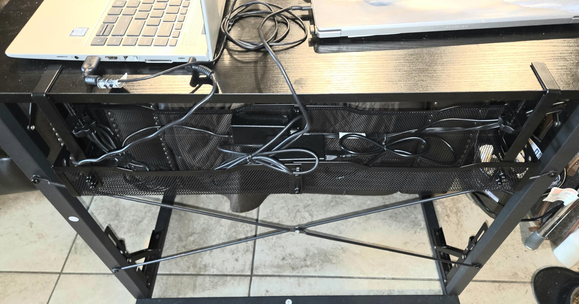 Cable Management, 25'' Cable Management Under Desk No Drill, Metal Cord Organizer with Clamp for Standing Desk, Cable Organizer for Home Office, Black customer photo 2