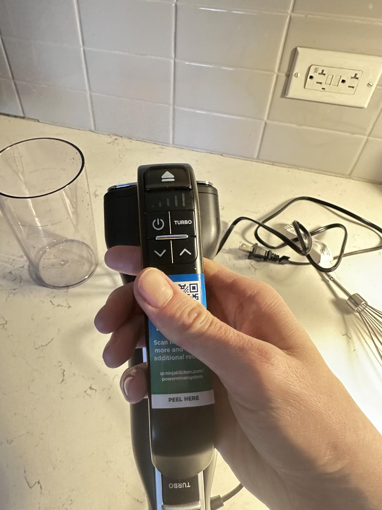 Ninja Immersion Blender & Whisk, 4 Speeds, 4oz Cup, Deep Navy, CI201ND | SplatterShield & PanProtect for mess-free blending. 4 speeds, 4-cup blending vessel, dishwasher safe, 5-ft cord. customer photo 2