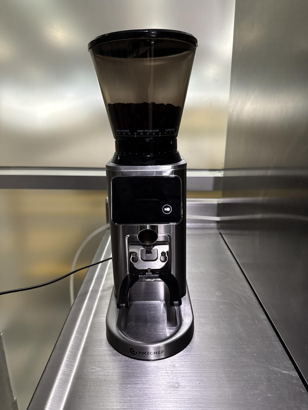 AMZCHEF Burr Coffee Grinder, 48 Settings, Less Static Mess, Metallic Silver customer photo 2