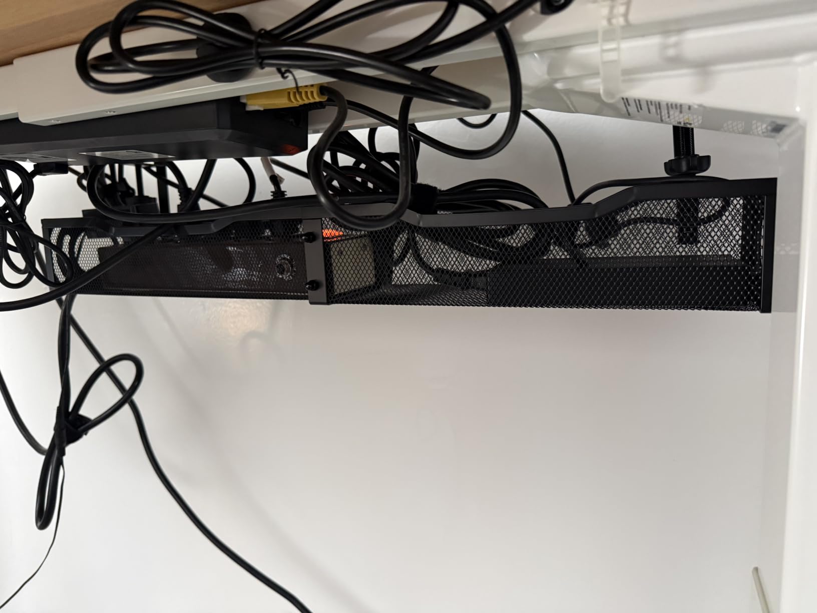 Cable Management, 25.3'' Under Desk Cable Management Tray No Drill | Metal Cable Organizer with Clamp for Wire Management, Cord Organizer for Home Office, Desk Accessories Organizer, Black customer photo 1