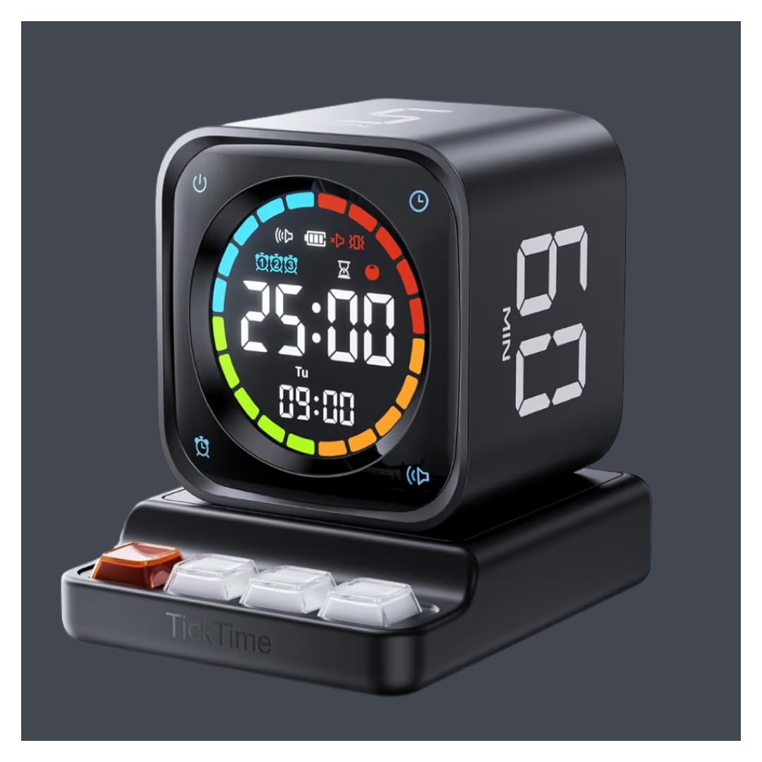TK3 Pomodoro Timer Cube, Desk Productivity Timer with 5/10/30/60 Min Presets, Custom Countdown, Stopwatch, Clock, 3 Alarm, Silent, Vibrate & Sound Mode, for Task, ADHD, Study, Kitchen,Obsidian Black customer photo 2