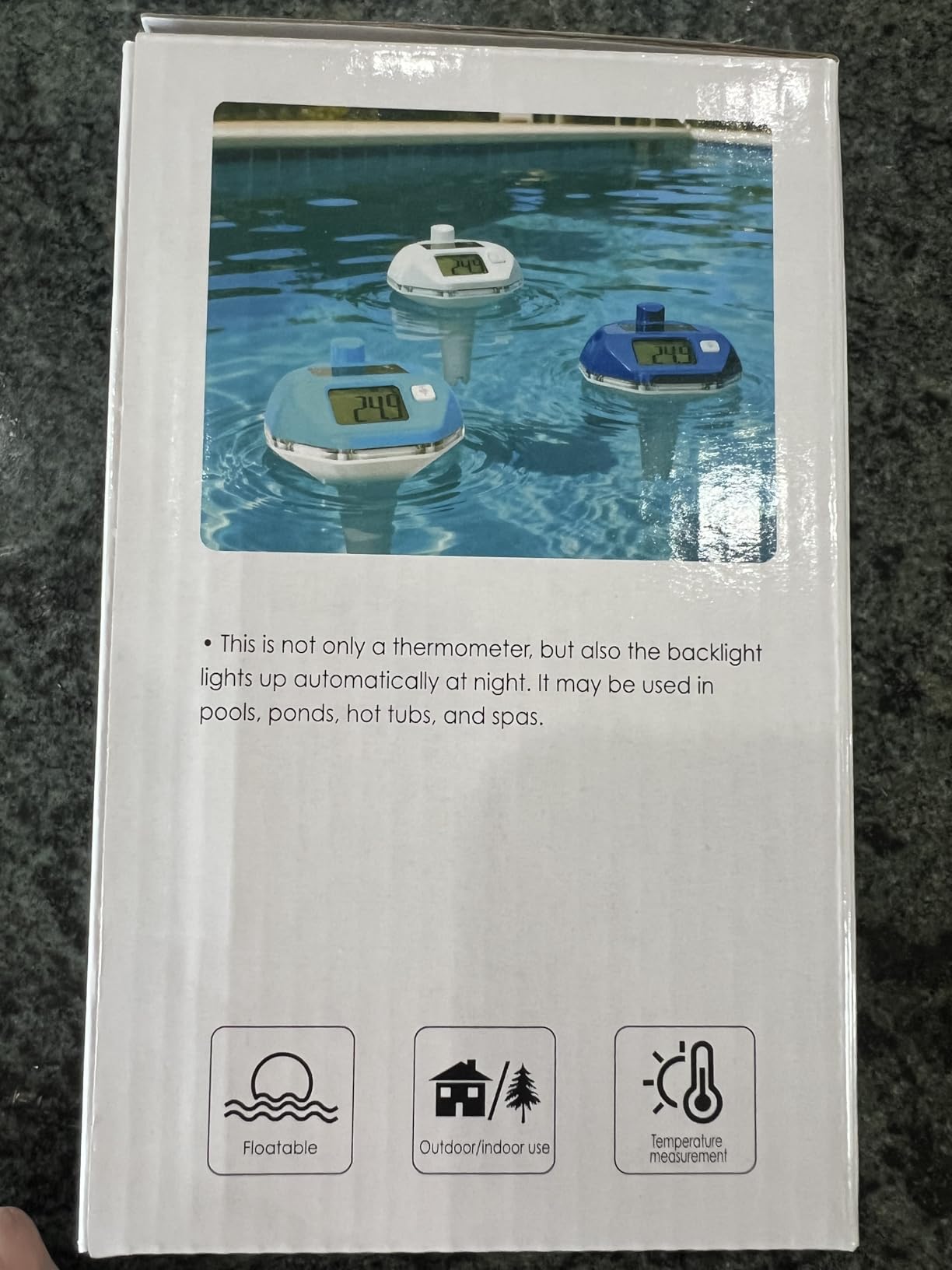 FirstE Solar Powered Wireless Pool Thermometer with Large Backlit Display | Dual Digital Screen for Night Easy Read, 650FT Transmission Distance, IP68 Floating Temperature Gauge for Pool, Hot Tub, Spa customer photo 1