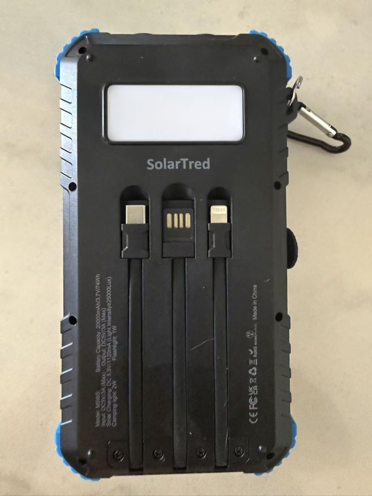 Solar Power Bank 20000mAh with 4 Panels | Solar Charger with Build-in 3 Cables customer photo 2