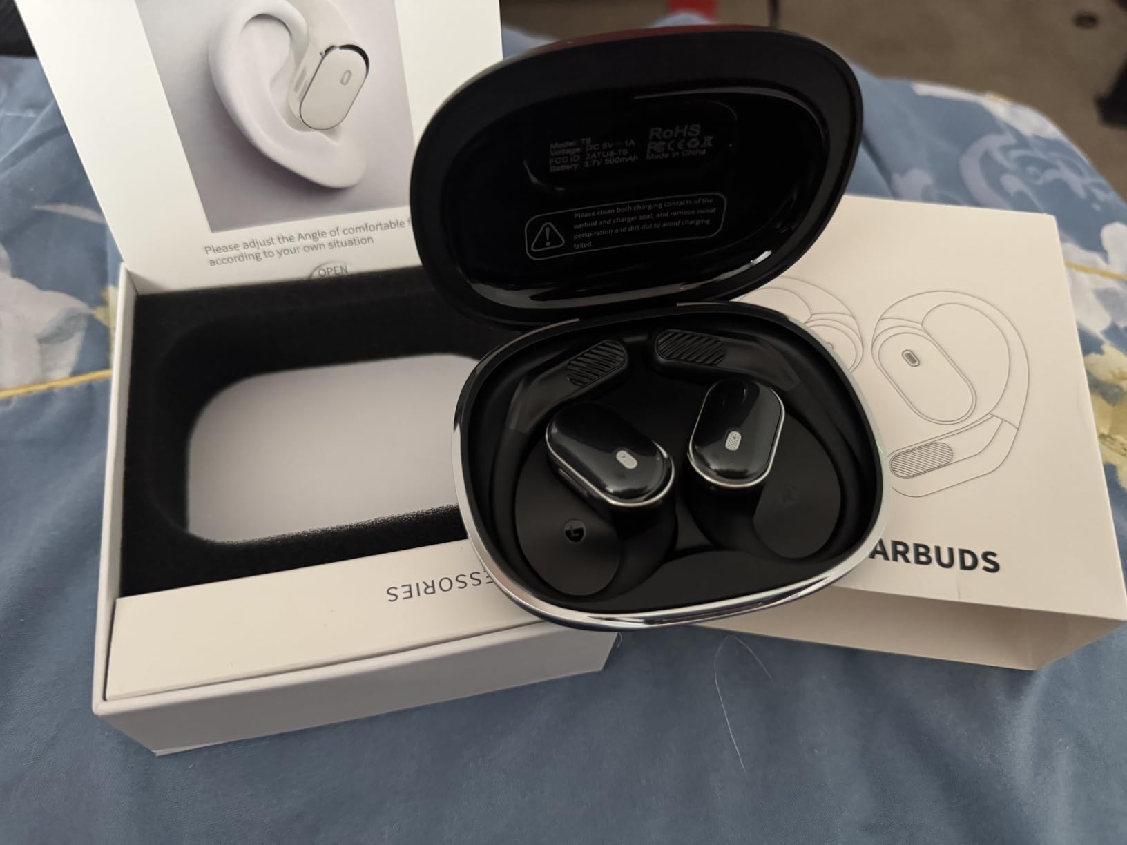 Open Ear Wireless Earbuds Bluetooth Headphones, 80H Playtime Stereo Ear Buds with ENC Noise Cancelling, Fast Charging, IPX7 Waterproof Sports Earphones with Earhook for Running/Workouts (Black) customer photo 2