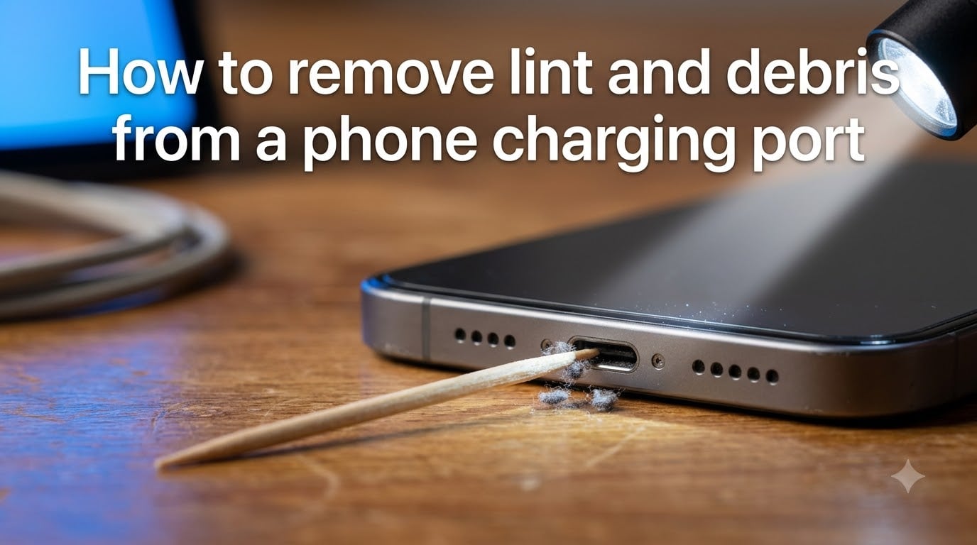 How to remove lint and debris from a phone charging port