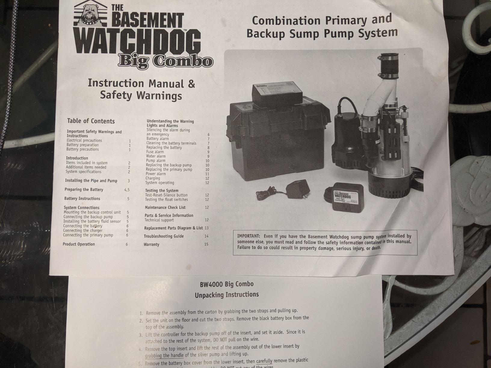 American Fluorescent Bw4000 1730 Gallons Per Hour Basement Watchdog Combination Primary and Back-Up Pump System customer photo 1