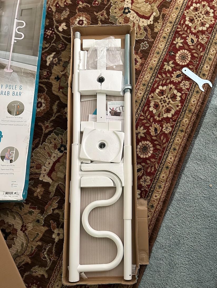 Stander Wonder Pole, Security-Pole and Curve Grab Bar, Tension Mounted Floor to Ceiling Transfer-Pole for Seniors, Elderly Adults, Bathroom Safety Assist and Stability Rail, White customer photo 2