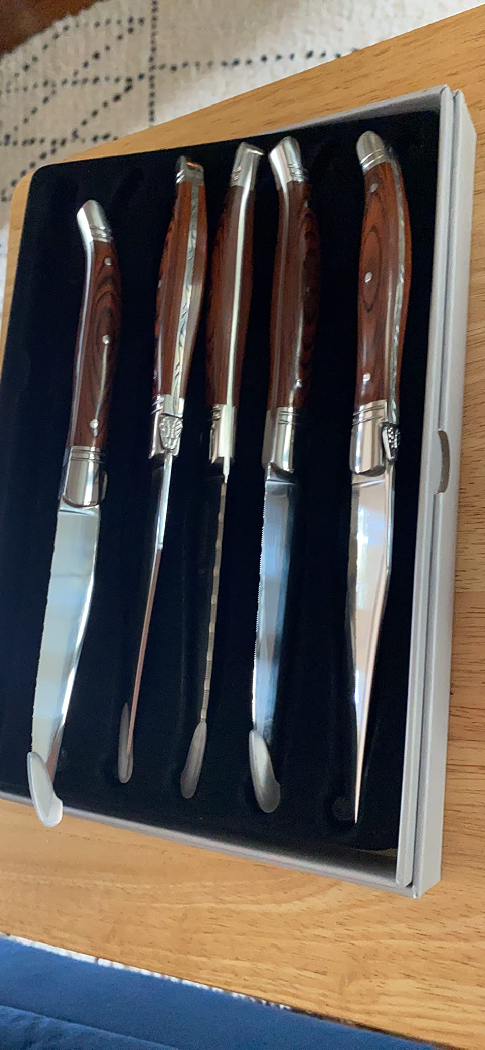 Trudeau Laguiole Steak Knives Set of 6 – Premium Stainless Steel Serrated Blades with Pakkawood Handles – Dishwasher Safe Steak Knife Set for Dinner, BBQ, or Gifting – Rustic Elegant Design customer photo 1