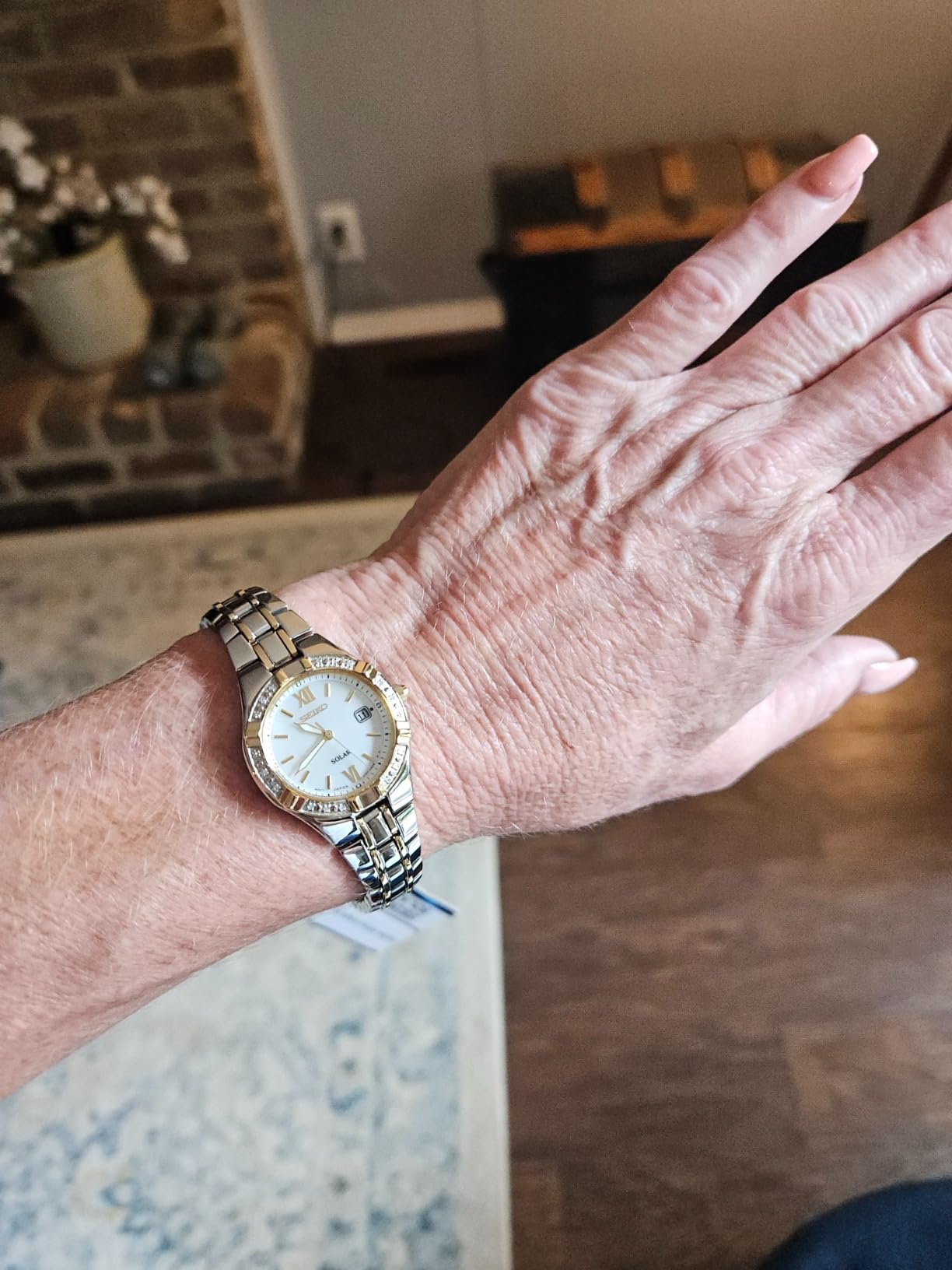 SEIKO SUT068 Watch for Women - Diamond Collection - with 18 Diamond Accents, Solar Power, Mother-of-Pearl Dial, Two-Tone Gold Stainless Steel Case & Bracelet, and Water-Resistant to 50m customer photo 2