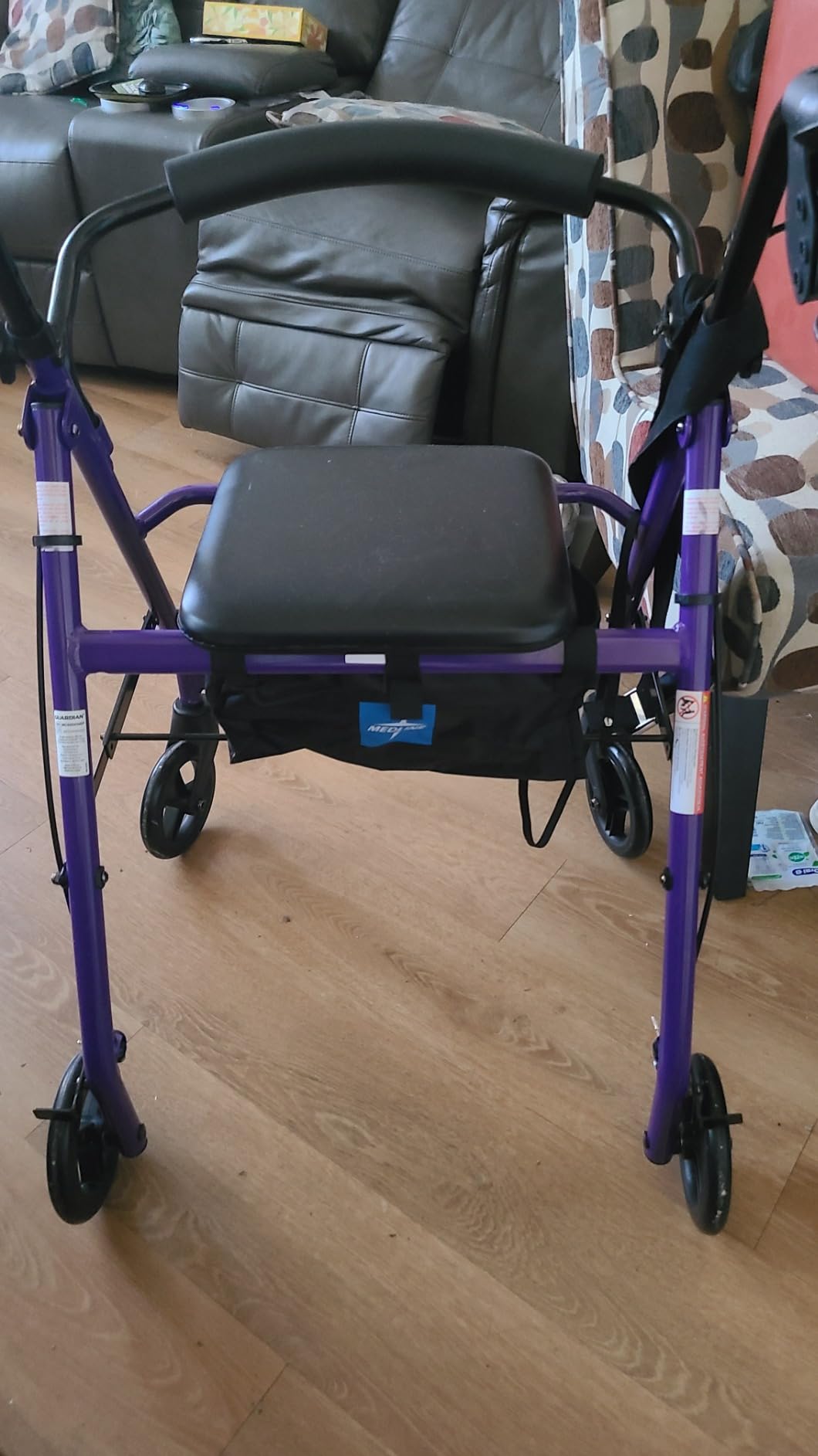 Medline Aluminum Rollator Walker with Seat, Purple, 250 lb. Weight Capacity, Lightweight, 6” Wheels, Foldable, Adjustable Handles, Rolling Walker for Seniors customer photo 1