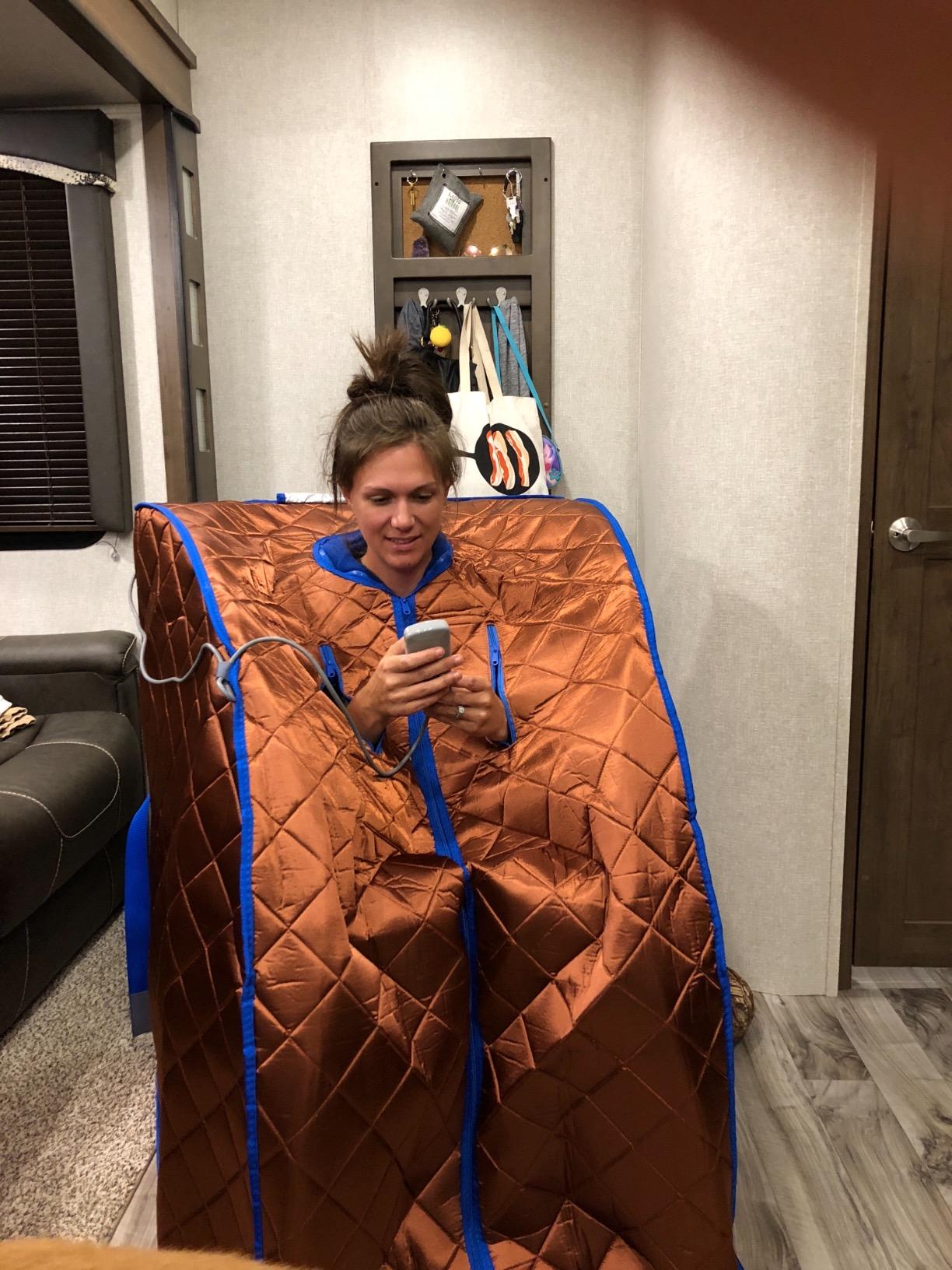 Infrared Sauna, Low EMF Negative Ion Portable Indoor Sauna with Chair and Heated Footpad, Copper, Large customer photo 1