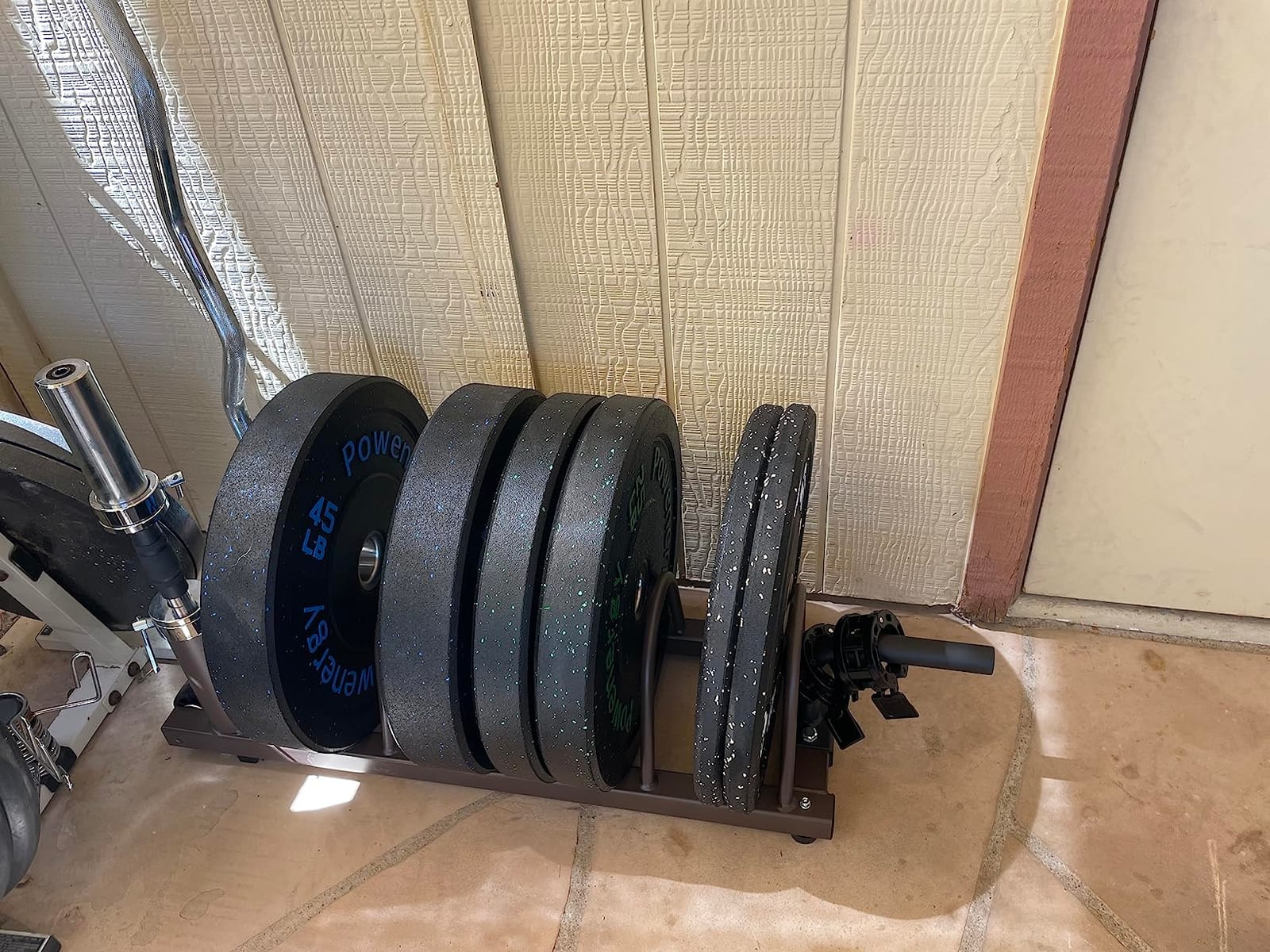 Steelbody Horizontal Plate and Olympic Bar Rack Organizer with Steel Frame and Transport Wheels STB-0130, brown 41”L x 11”W x 9.5”H customer photo 2