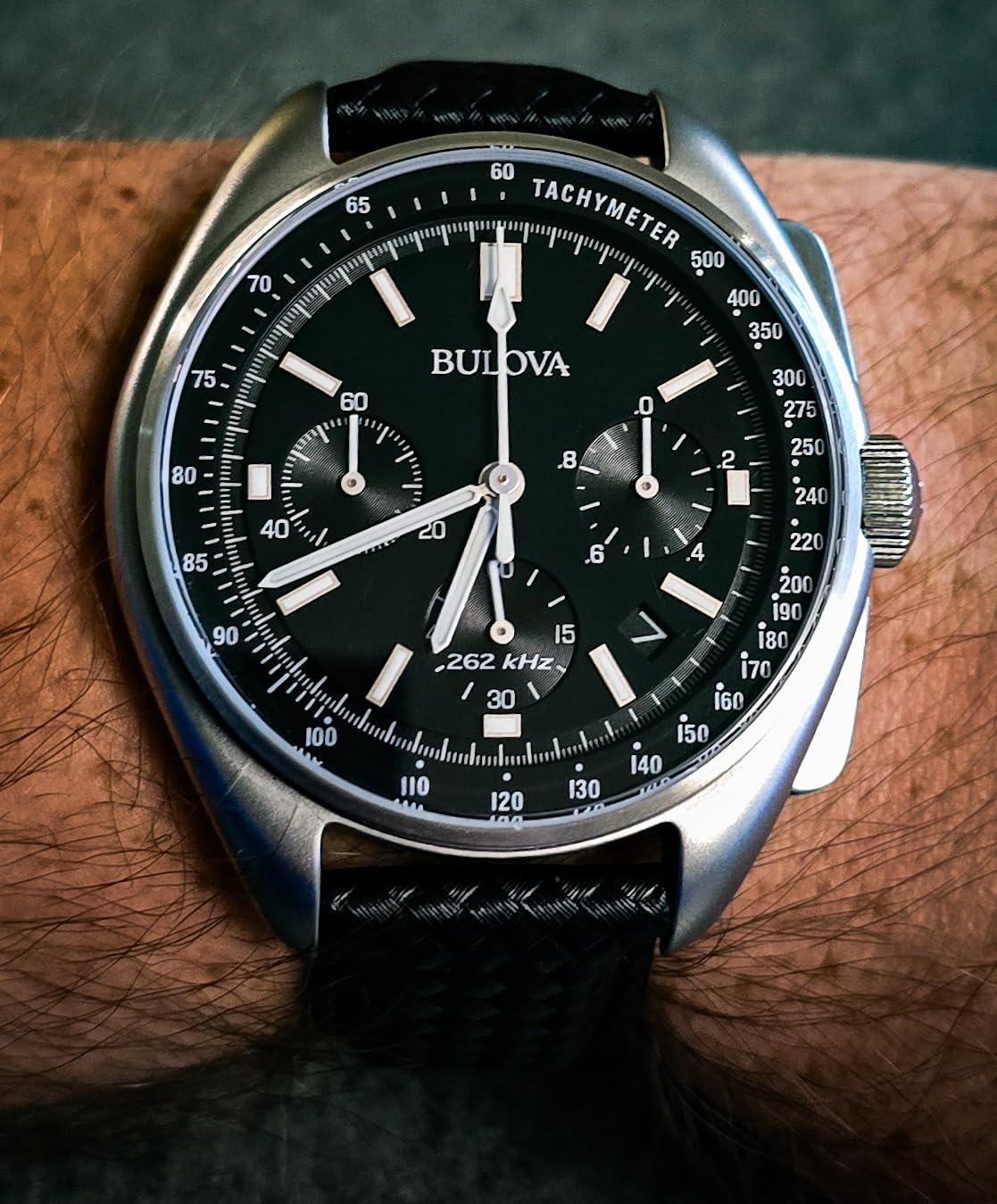 Bulova Men's Archive Series Lunar Pilot 6-Hand Chronograph High Performance Quartz Stainless Steel and Black Nylon Strap Watch Set, Sapphire Crystal Style: 96B251 customer photo 1