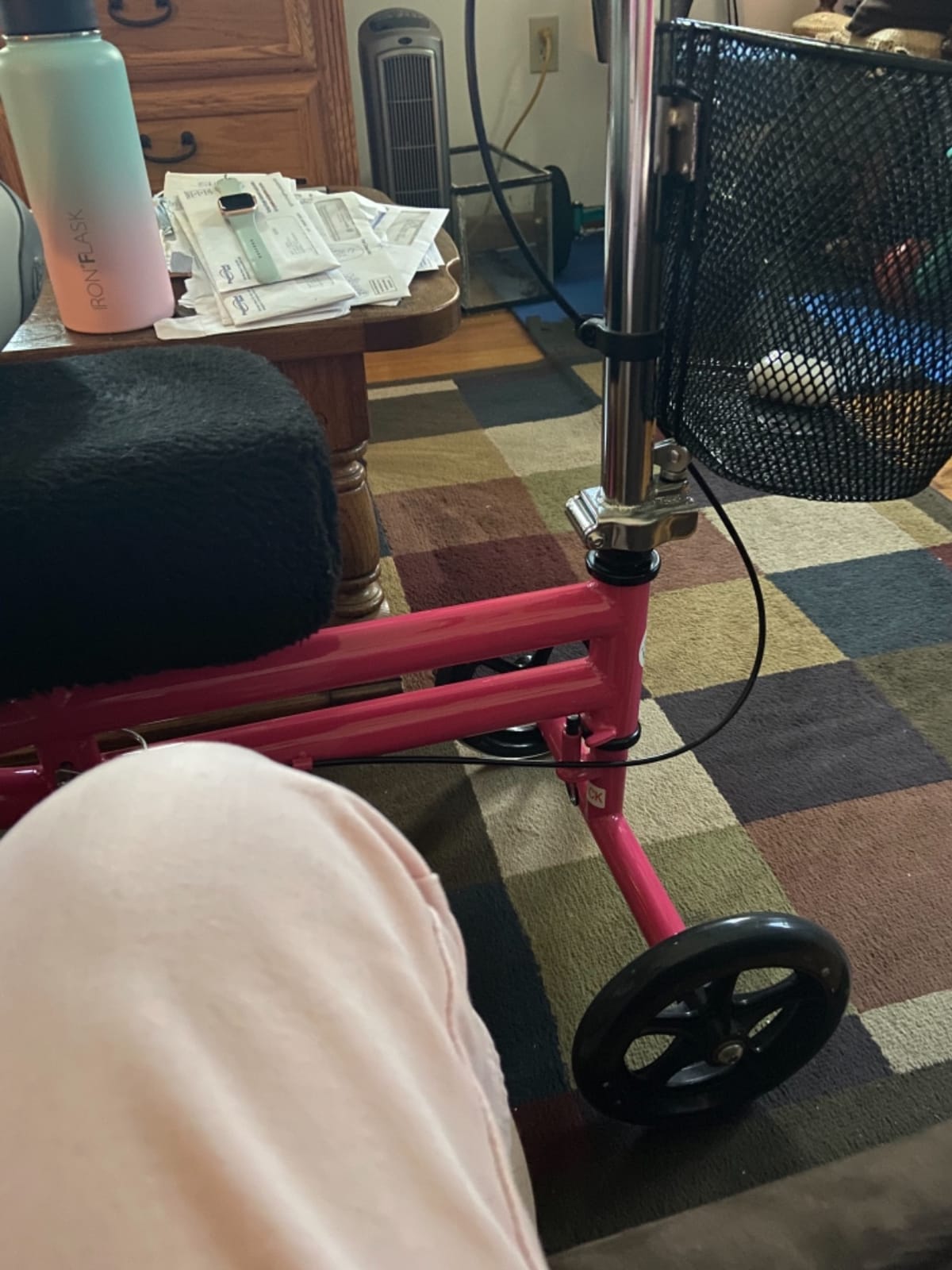 KneeRover Steerable Knee Scooter – Foldable Mobility Aid & Knee Walker with Basket for Adults, Adjustable Handlebar and Comfortable Knee Pad (Hot Pink) customer photo 1