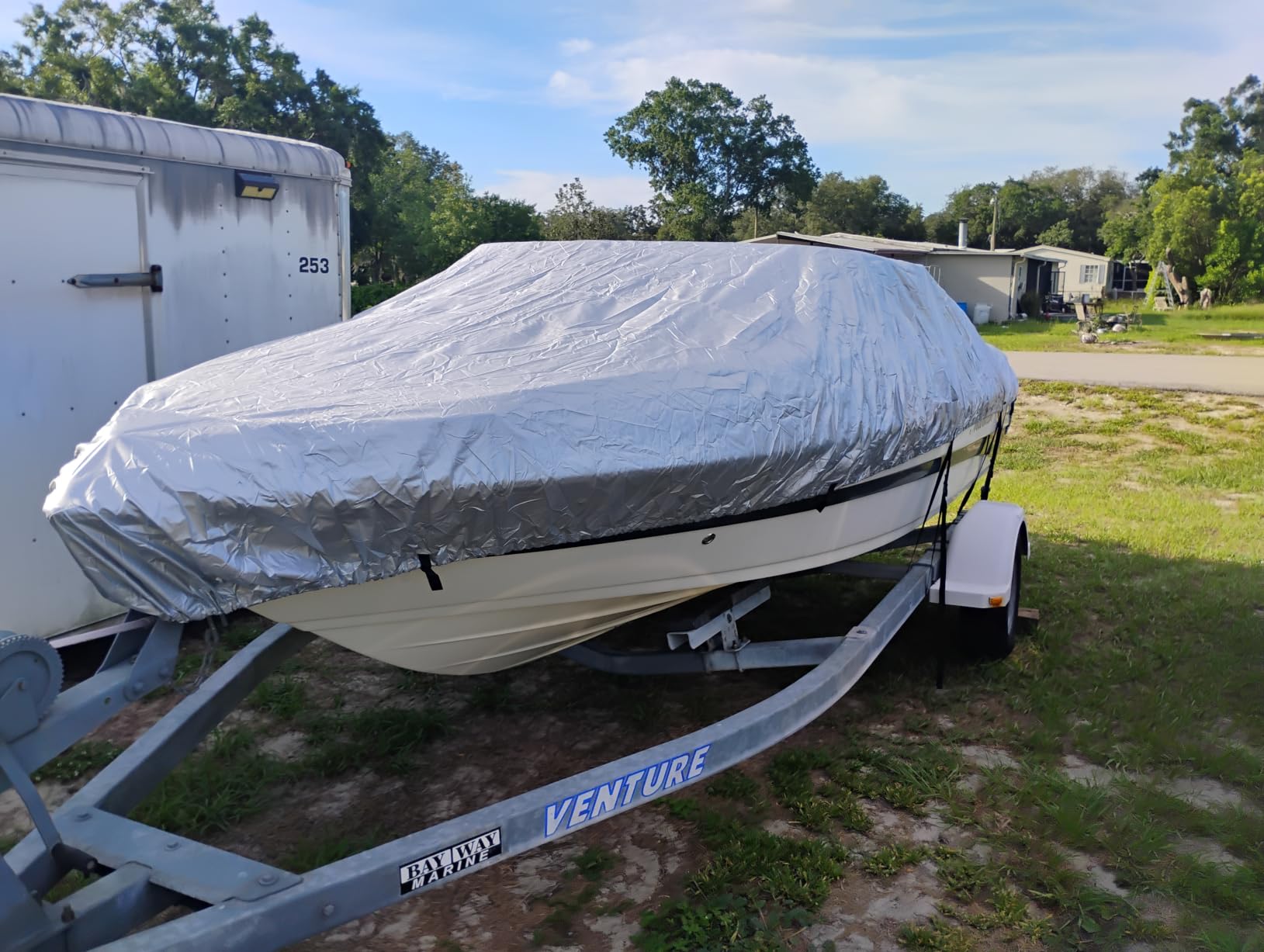 iCOVER Trailerable Boat Cover- 16'-18.5' Heavy Duty Waterproof Tarp Covers with Storage Bag, Fits V-Hull, Fish&Ski, Pro-Style, Fishing, Runabout, Bass Boats, up to 16ft-18.5ft Long X 94