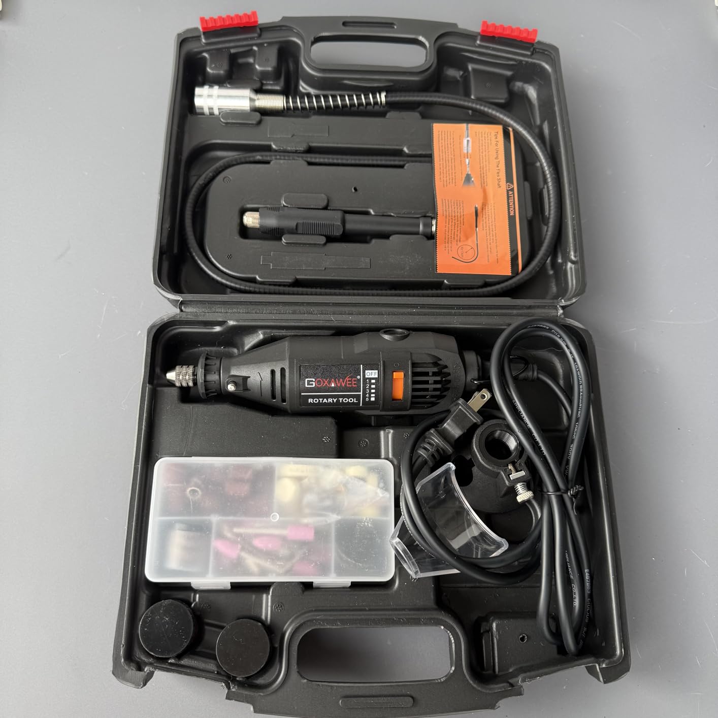 GOXAWEE Mini Power Rotary Tool Kit with Flex Shaft & Keyless Chuck -140Pcs customer photo 2