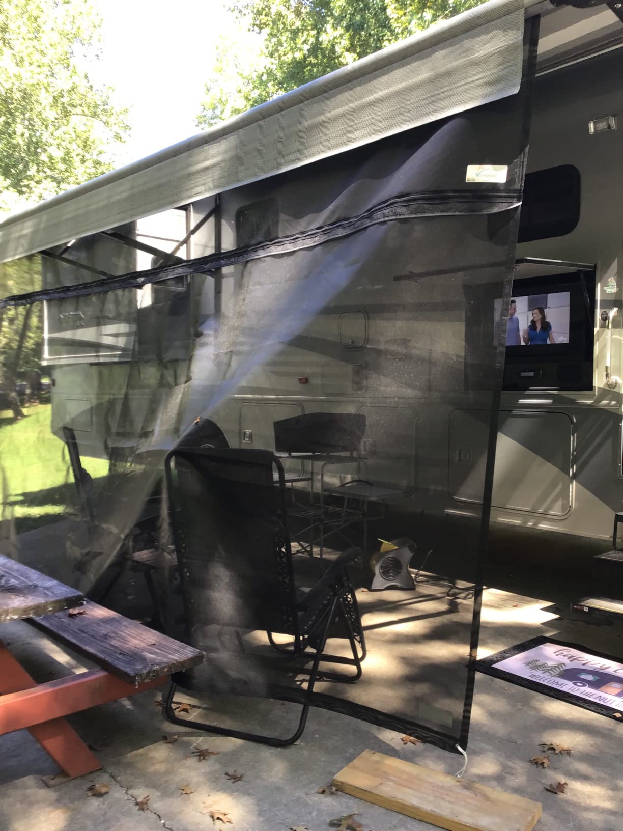 ShadePro - Vista Shade - RV Awning Shade Screen - Zipper Sun Screen Installs in Seconds - Solar Mesh Blocks 87% of Sunlight - The Original Camper Sunscreen Shade for Awnings - 17' x 8' - Black customer photo 2