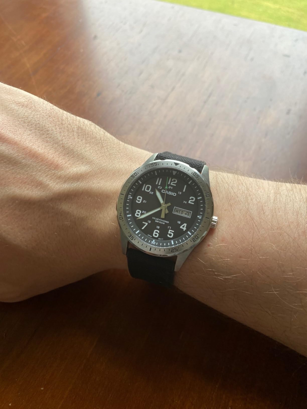 Casio MTPS120L Series | Unisex Analog Watch | 100M WR | Stainless Steel Case | 3 Hand Analog (HR, Min, SEC) | Date Display | Low Battery Alert | Military Styling | Solar Powered customer photo 1
