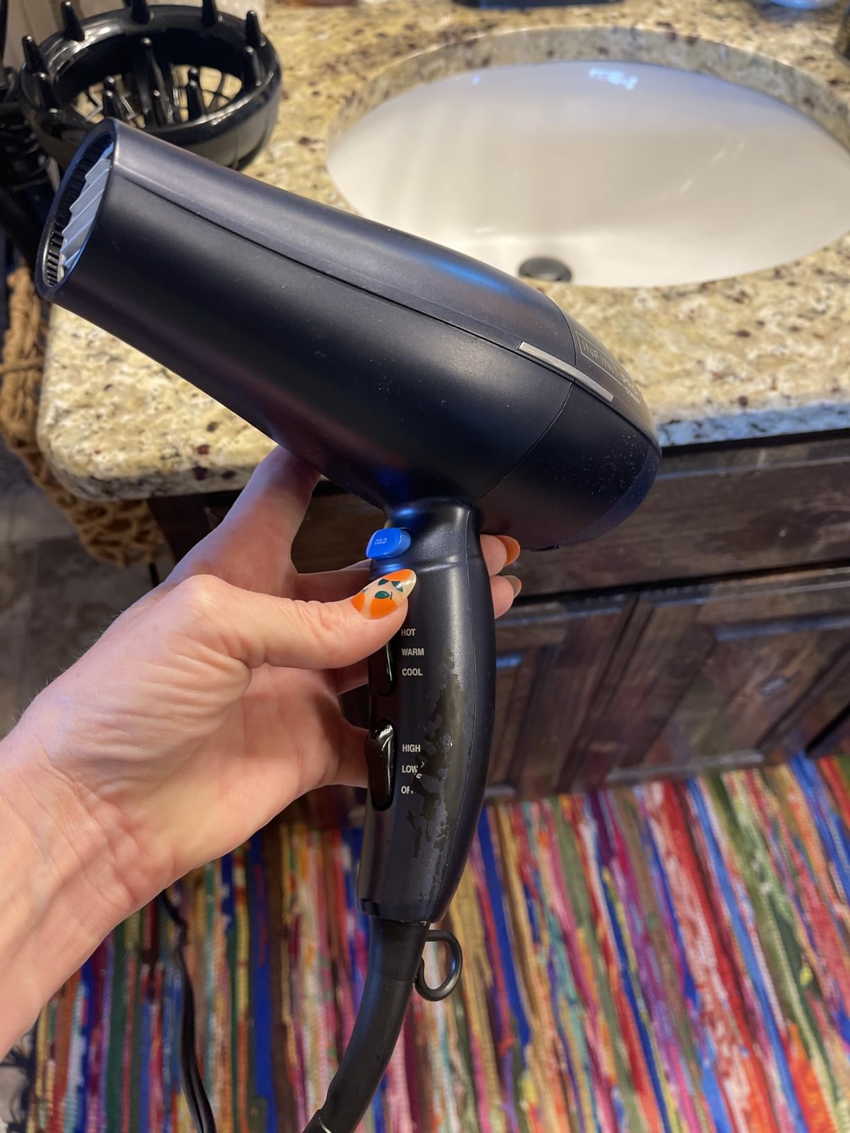 Conair Hair Dryer with Multi-Chamber Hair Diffuser Attachment, Dark Blue customer photo 2