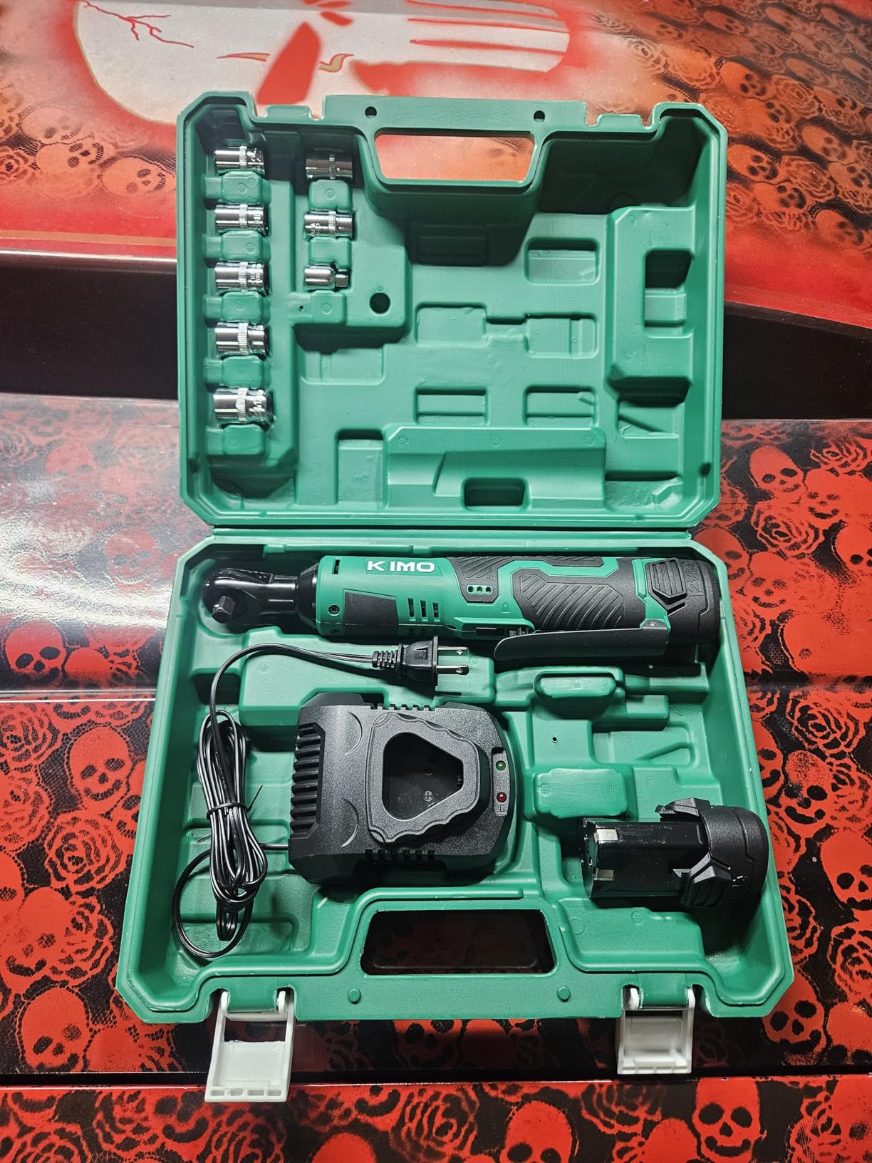 KIMO Cordless Electric Ratchet Wrench Set, 40Ft-lbs, 400RPM, 12V Cordless Ratchet Wrench 3/8