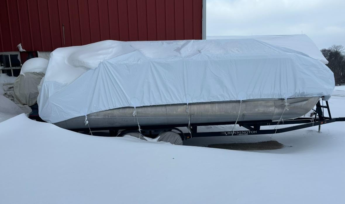 Transhield Pontoon Boat Cover, 24' Pontoon Storage Boat Cover, Heavy Duty, Waterproof & Reusable, Perimeter Rope & Straps Included (24 ft) customer photo 2