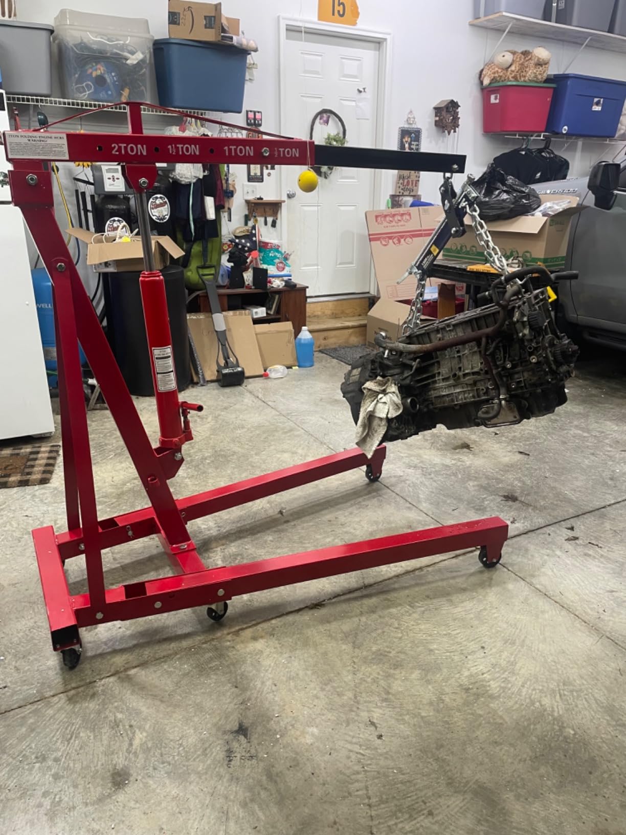 2 Ton Hydraulic Engine Hoist Crane, 4400LBS Folding Cherry Picker customer photo 2