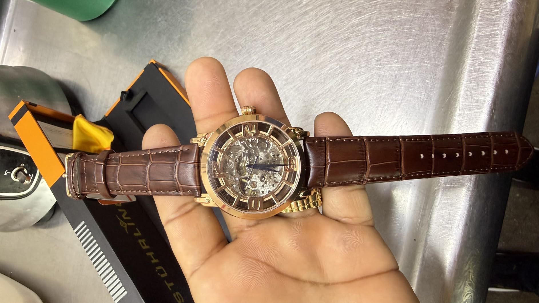 Stührling Original Men’s Skeleton Automatic Watch – Winchester 44 Elite, Stainless Steel Case, Mechanical Movement, Leather Strap customer photo 1