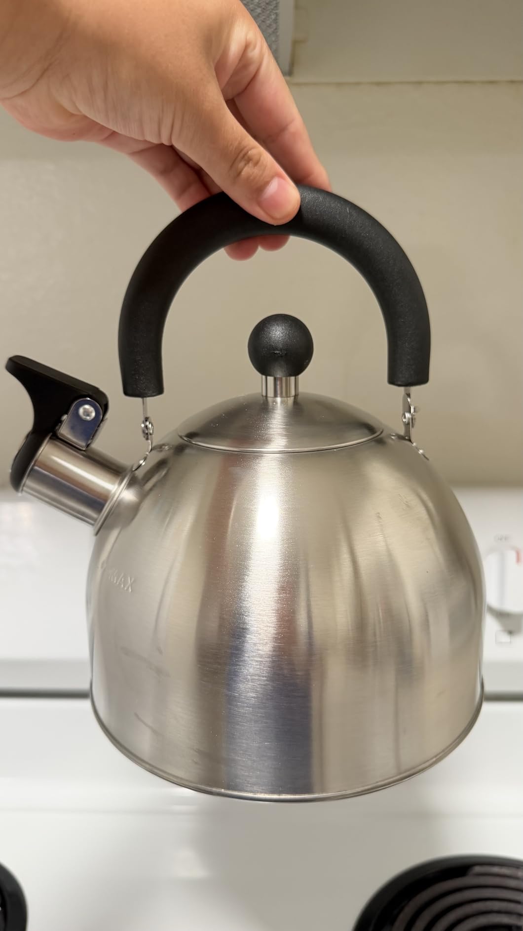 Primula Stewart Whistling Tea Kettle for Stovetop, Stainless Steel Stove Top Kettle with Fast Boil Whistling Spout and Cool Touch Folding Handle, 1.5-Quart, Brushed Silver with Black Handle customer photo 2